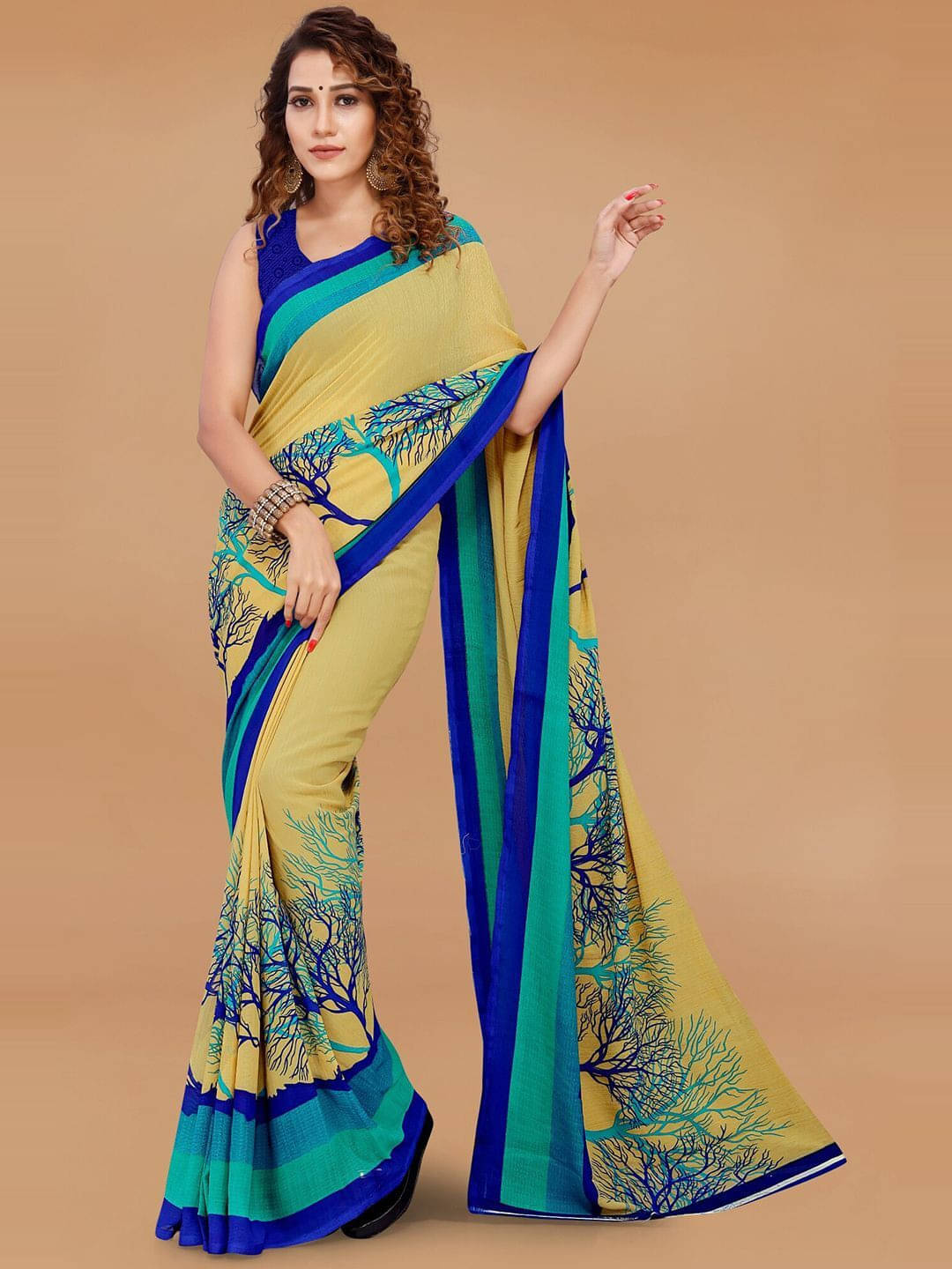 ANAND SAREES Georgette Printed Saree With Unstitched Blouse Piece ( Beige ) ANAND SAREES Georgette Printed Saree With Unstitched Blouse Piece ( Beige )
