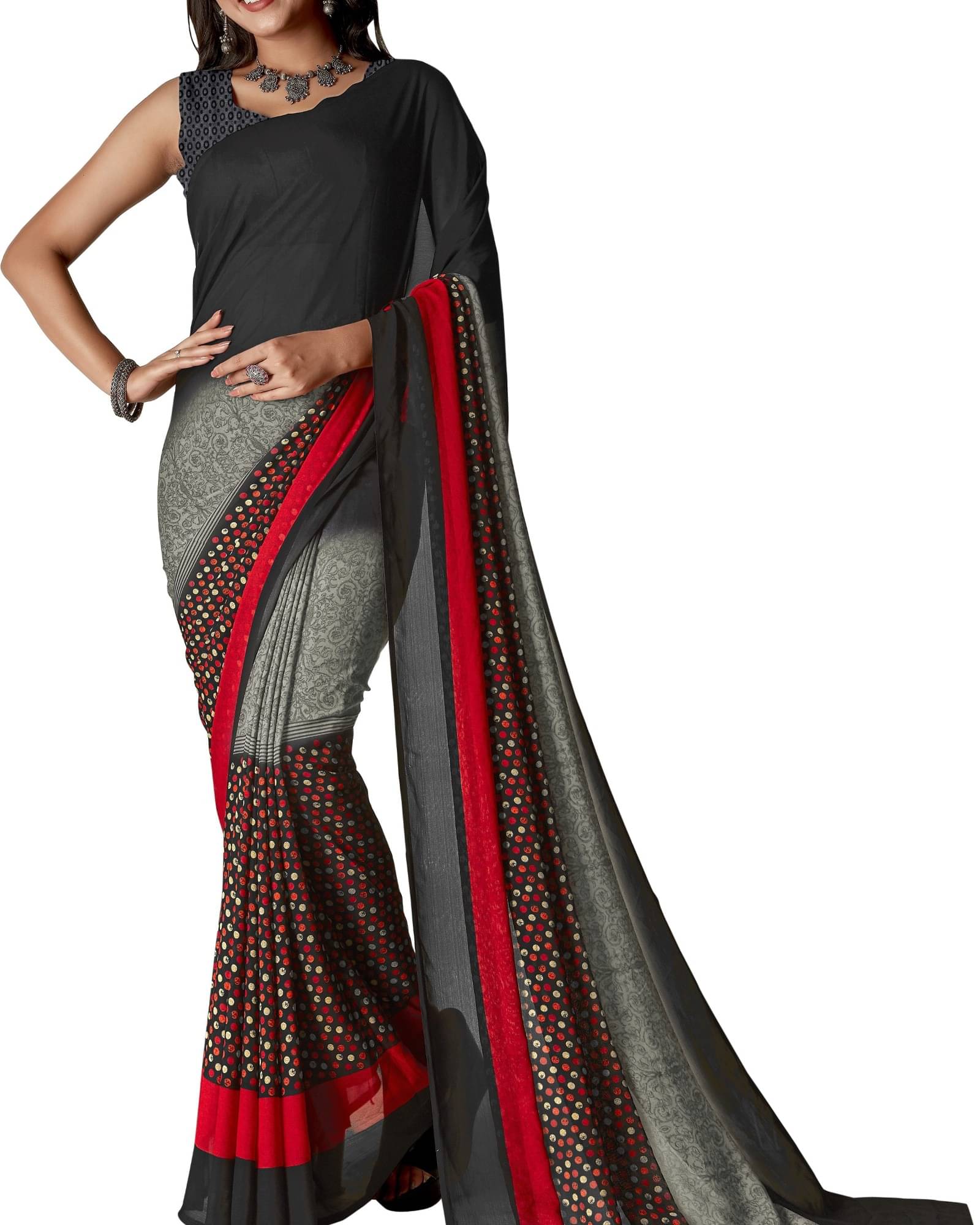 ANAND SAREES Georgette Printed Saree With Unstitched Blouse Piece ( Multicolor ) ANAND SAREES Georgette Printed Saree With Unstitched Blouse Piece ( Multicolor )