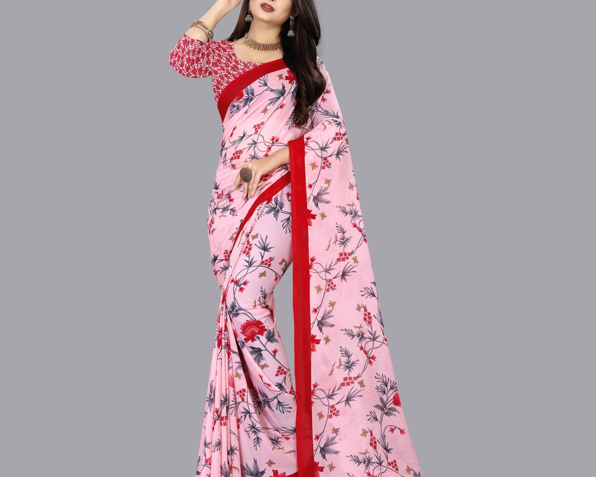     			ANAND SAREES Georgette Printed Saree With Unstitched Blouse Piece ( Pink )