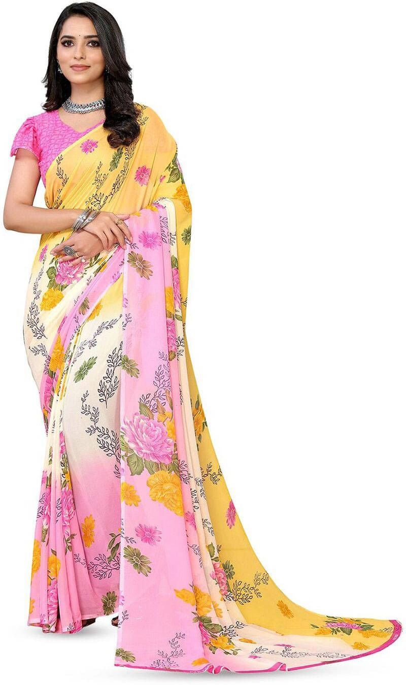     			ANAND SAREES Georgette Printed Saree With Unstitched Blouse Piece ( Pink )