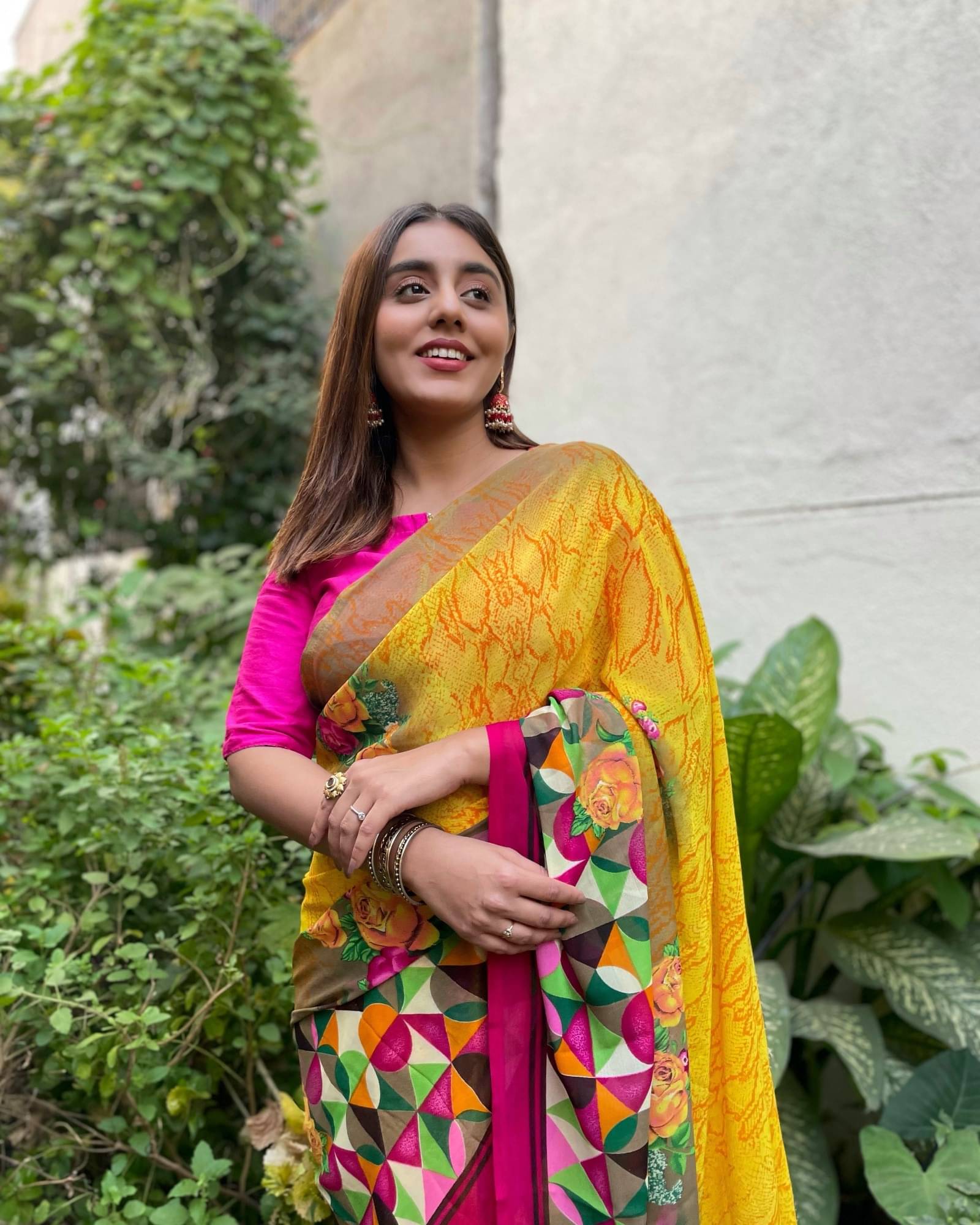     			ANAND SAREES Georgette Printed Saree With Unstitched Blouse Piece ( Yellow )