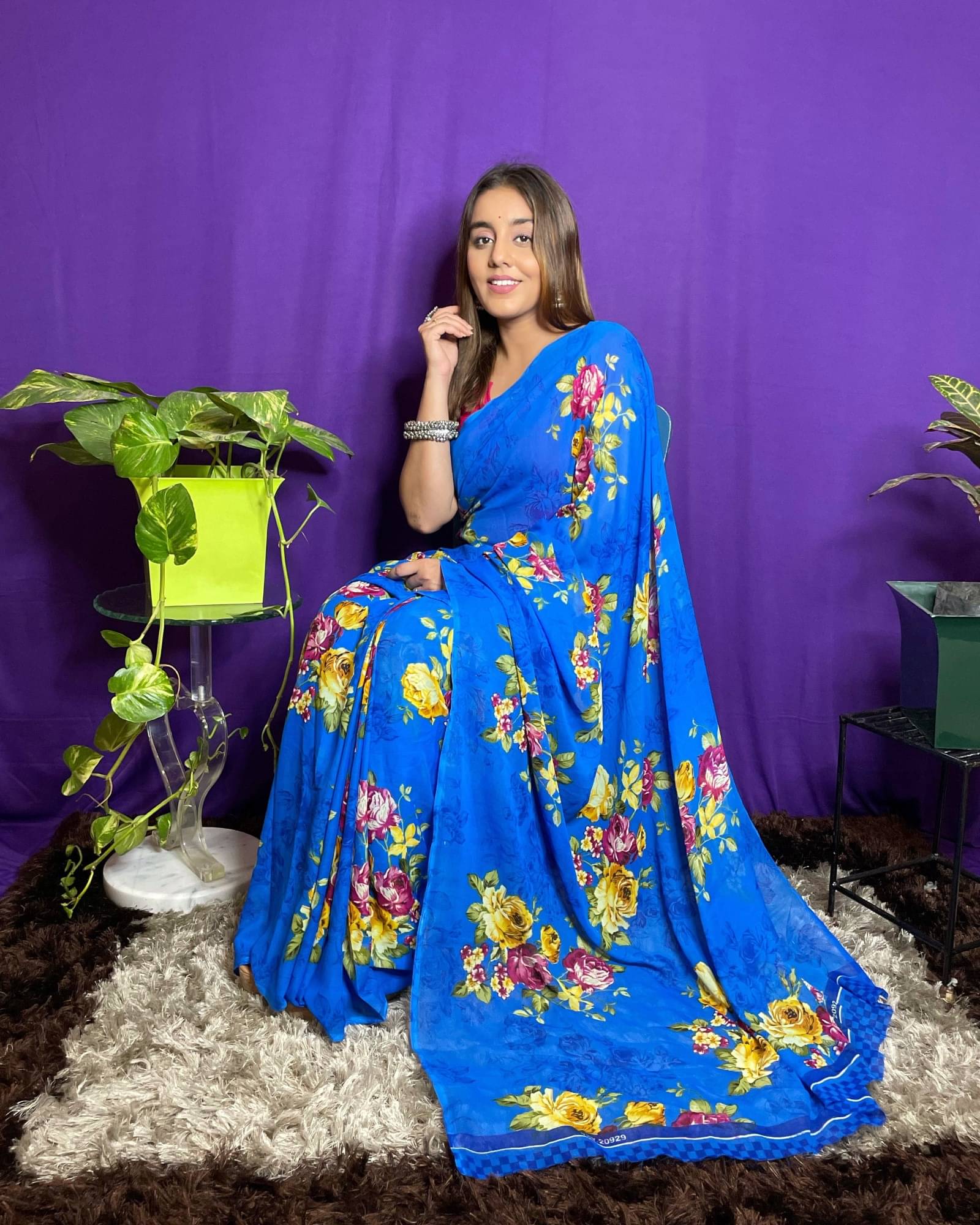 ANAND SAREES Georgette Printed Saree With Unstitched Blouse Piece ( Blue )     			ANAND SAREES Georgette Printed Saree With Unstitched Blouse Piece ( Blue )