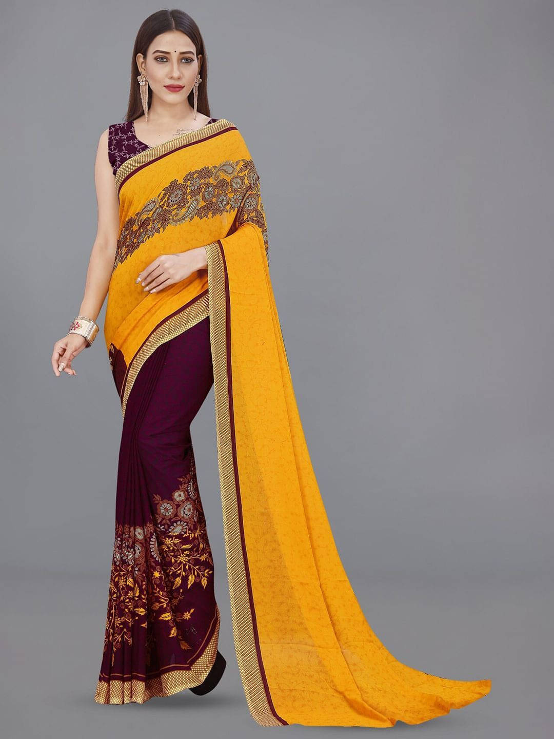 ANAND SAREES Georgette Printed Saree With Unstitched Blouse Piece ( Magenta ) ANAND SAREES Georgette Printed Saree With Unstitched Blouse Piece ( Magenta )