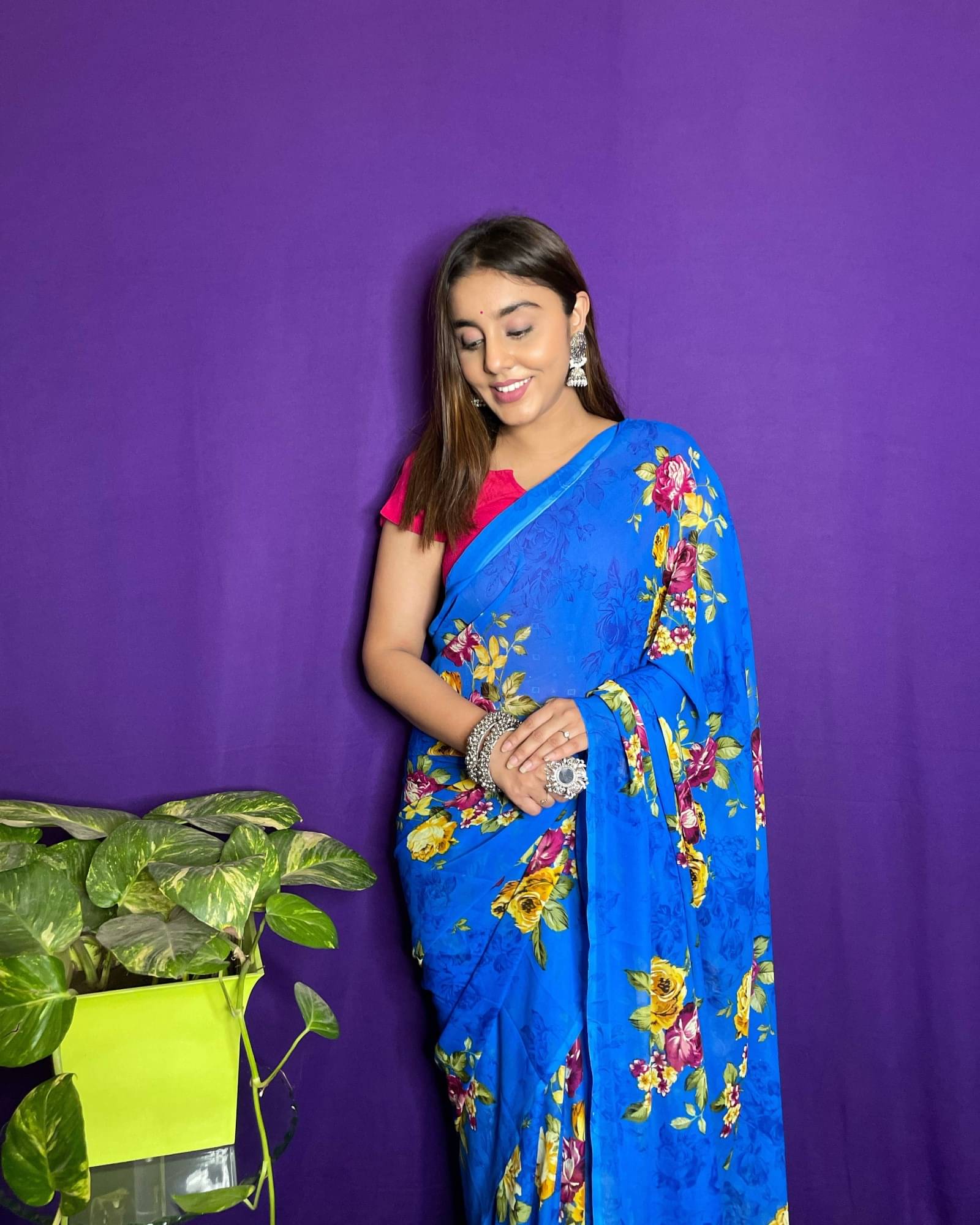     			ANAND SAREES Georgette Printed Saree With Unstitched Blouse Piece ( Blue )