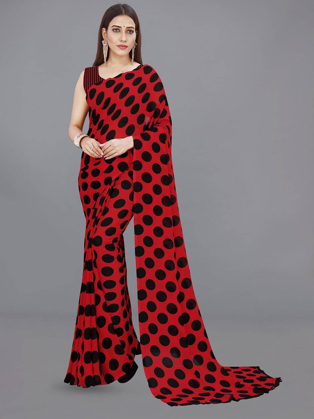 ANAND SAREES Georgette Printed Saree With Unstitched Blouse Piece ( Red ) ANAND SAREES Georgette Printed Saree With Unstitched Blouse Piece ( Red )