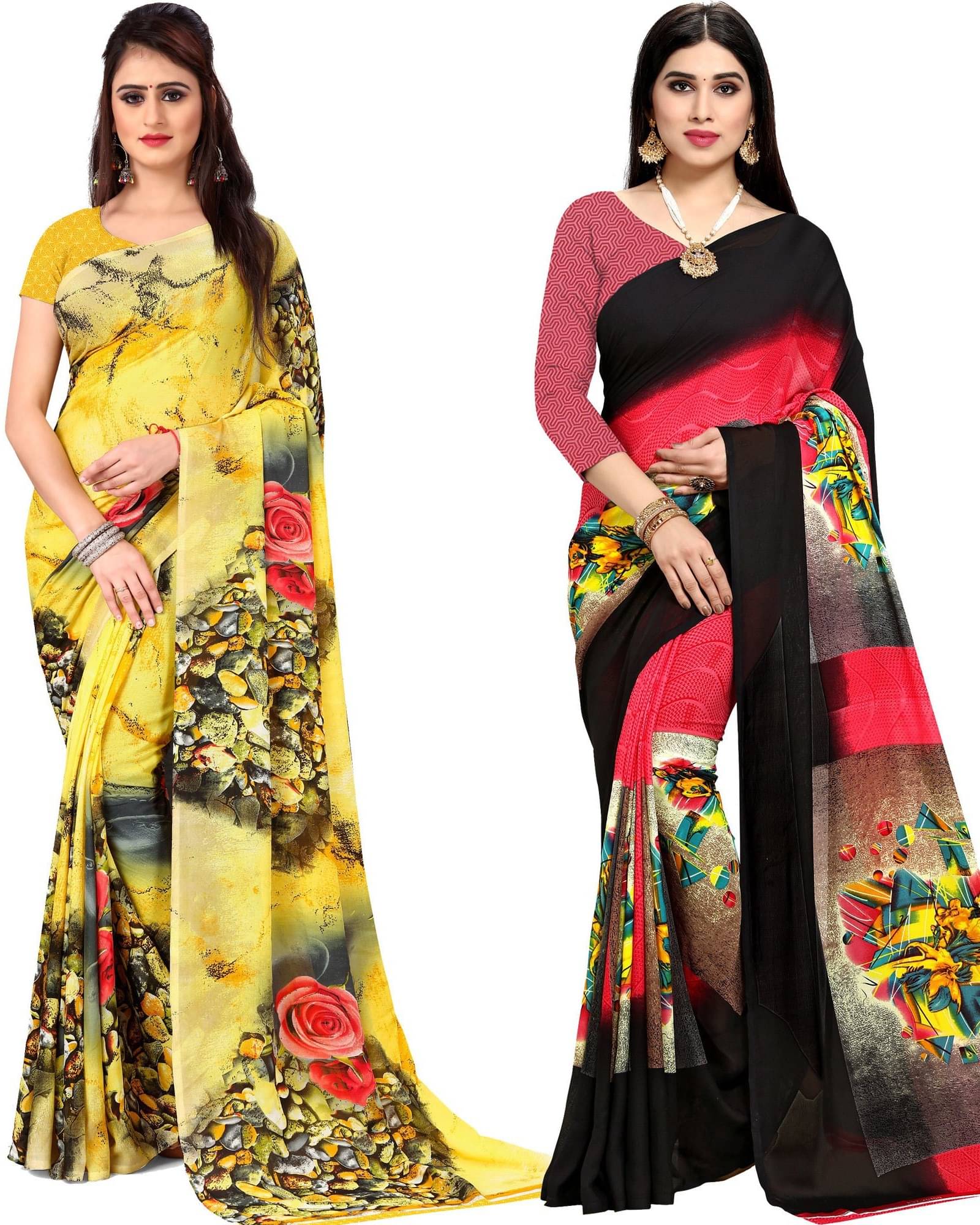ANAND SAREES Georgette Printed Saree With Unstitched Blouse Piece ( Multicolor ) ANAND SAREES Georgette Printed Saree With Unstitched Blouse Piece ( Multicolor )