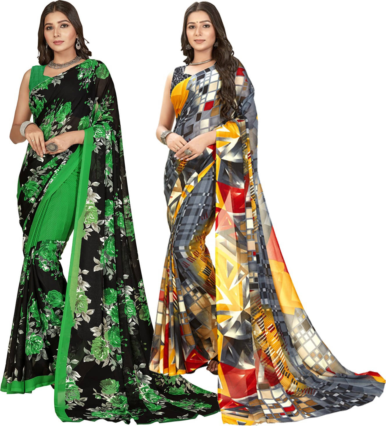     			ANAND SAREES Georgette Printed Saree With Unstitched Blouse Piece ( Multicolor )