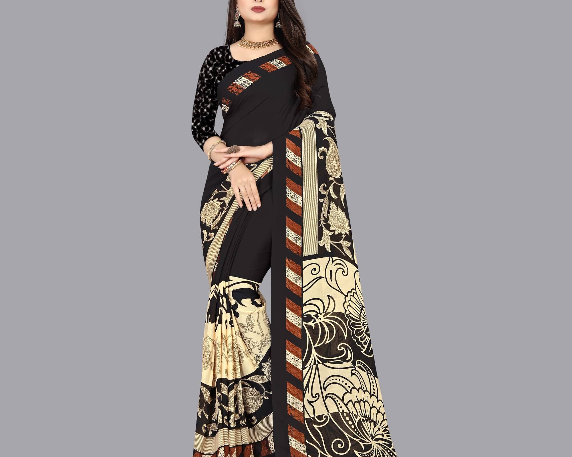     			ANAND SAREES Georgette Printed Saree With Unstitched Blouse Piece ( Black )