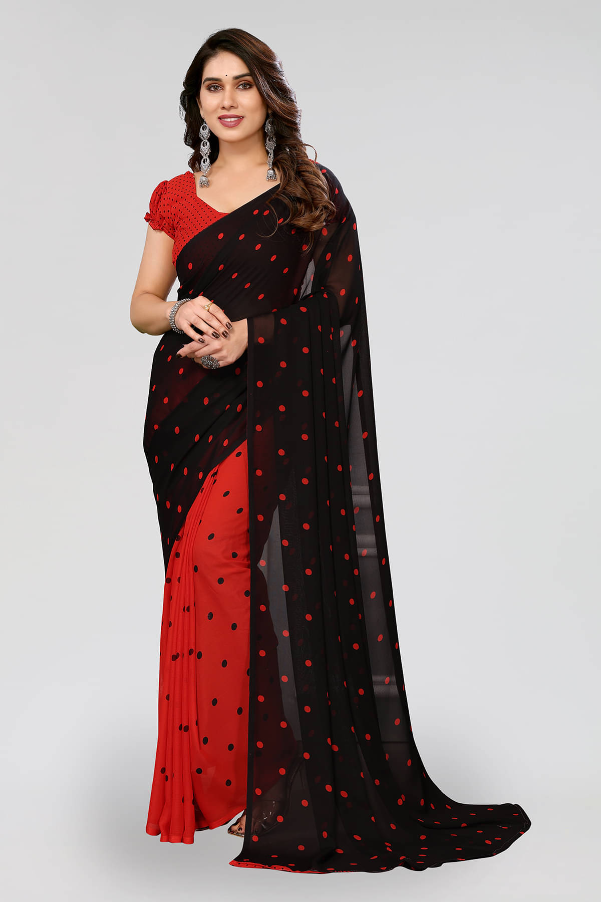     			ANAND SAREES Georgette Printed Chanderi saree With Unstitched Blouse Piece ( Red )