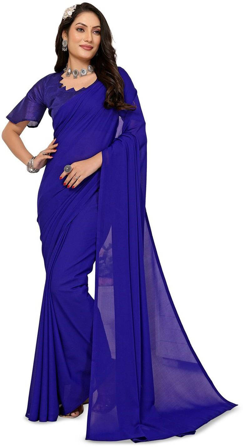 ANAND SAREES Georgette Printed Saree With Unstitched Blouse Piece ( Blue ) ANAND SAREES Georgette Printed Saree With Unstitched Blouse Piece ( Blue )