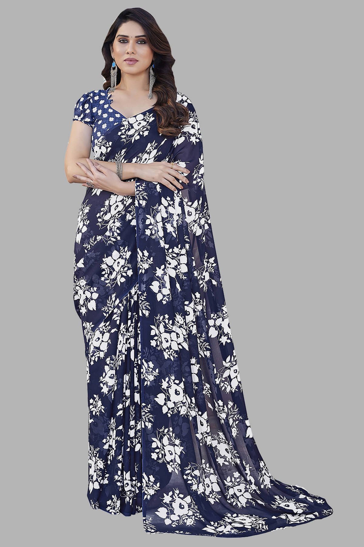 ANAND SAREES Georgette Printed Chanderi saree With Unstitched Blouse Piece ( Blue ) ANAND SAREES Georgette Printed Chanderi saree With Unstitched Blouse Piece ( Blue )