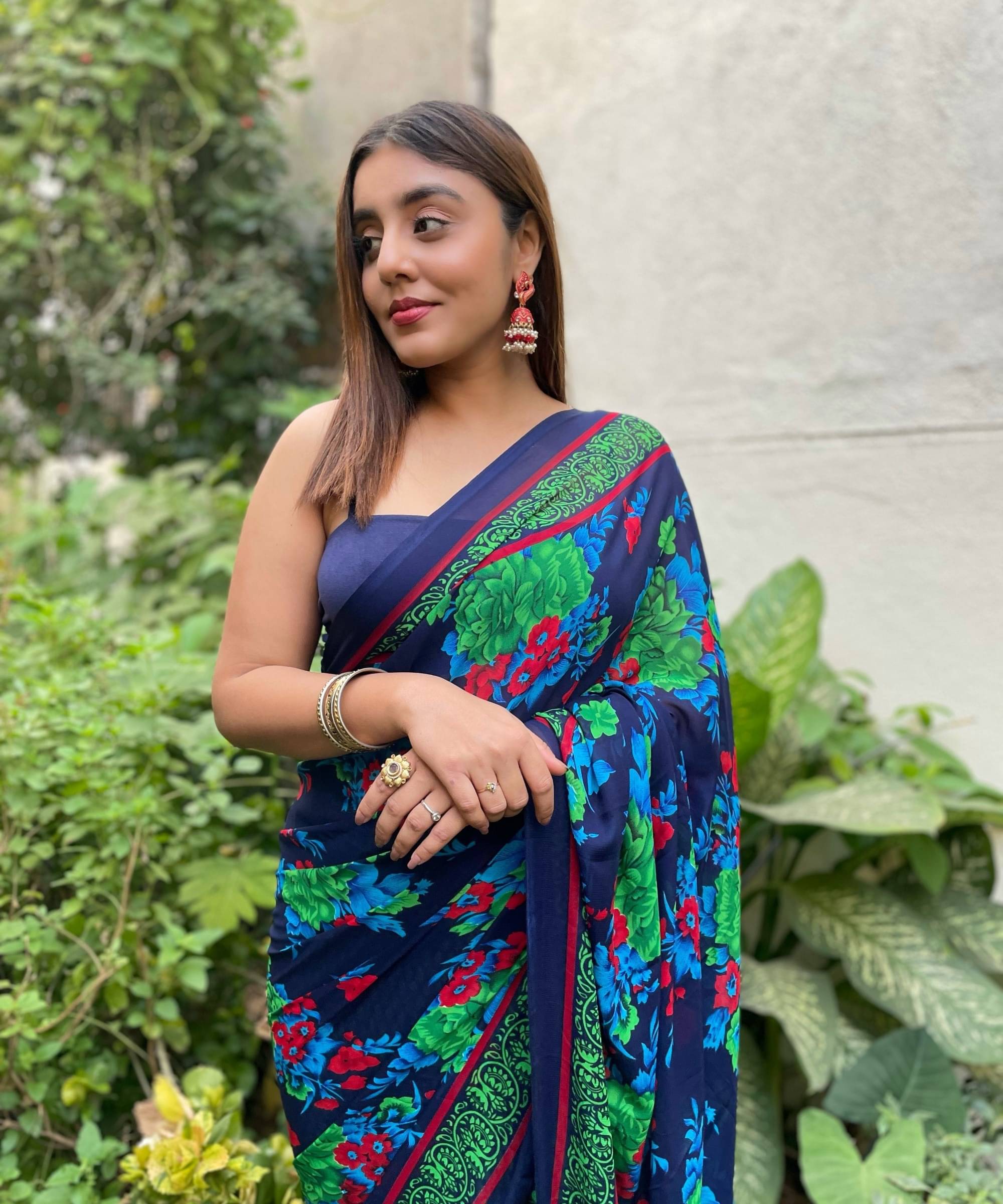     			ANAND SAREES Georgette Printed Saree With Unstitched Blouse Piece ( Multicolor )