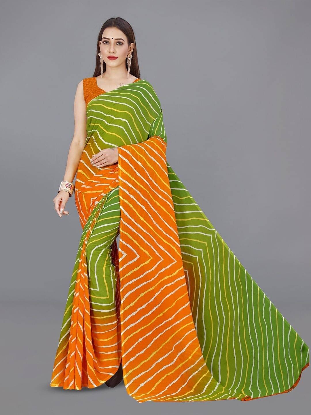     			ANAND SAREES Georgette Printed Saree With Unstitched Blouse Piece ( Green )