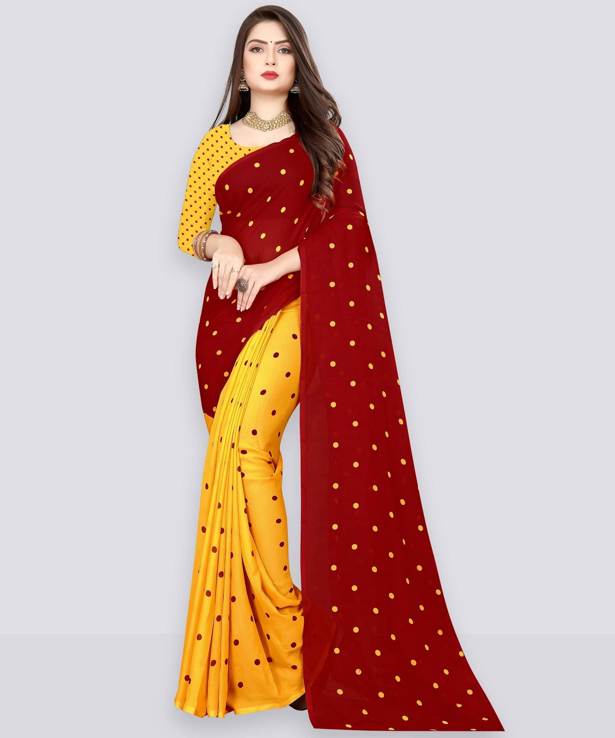 ANAND SAREES Georgette Printed Saree With Unstitched Blouse Piece ( Maroon ) ANAND SAREES Georgette Printed Saree With Unstitched Blouse Piece ( Maroon )