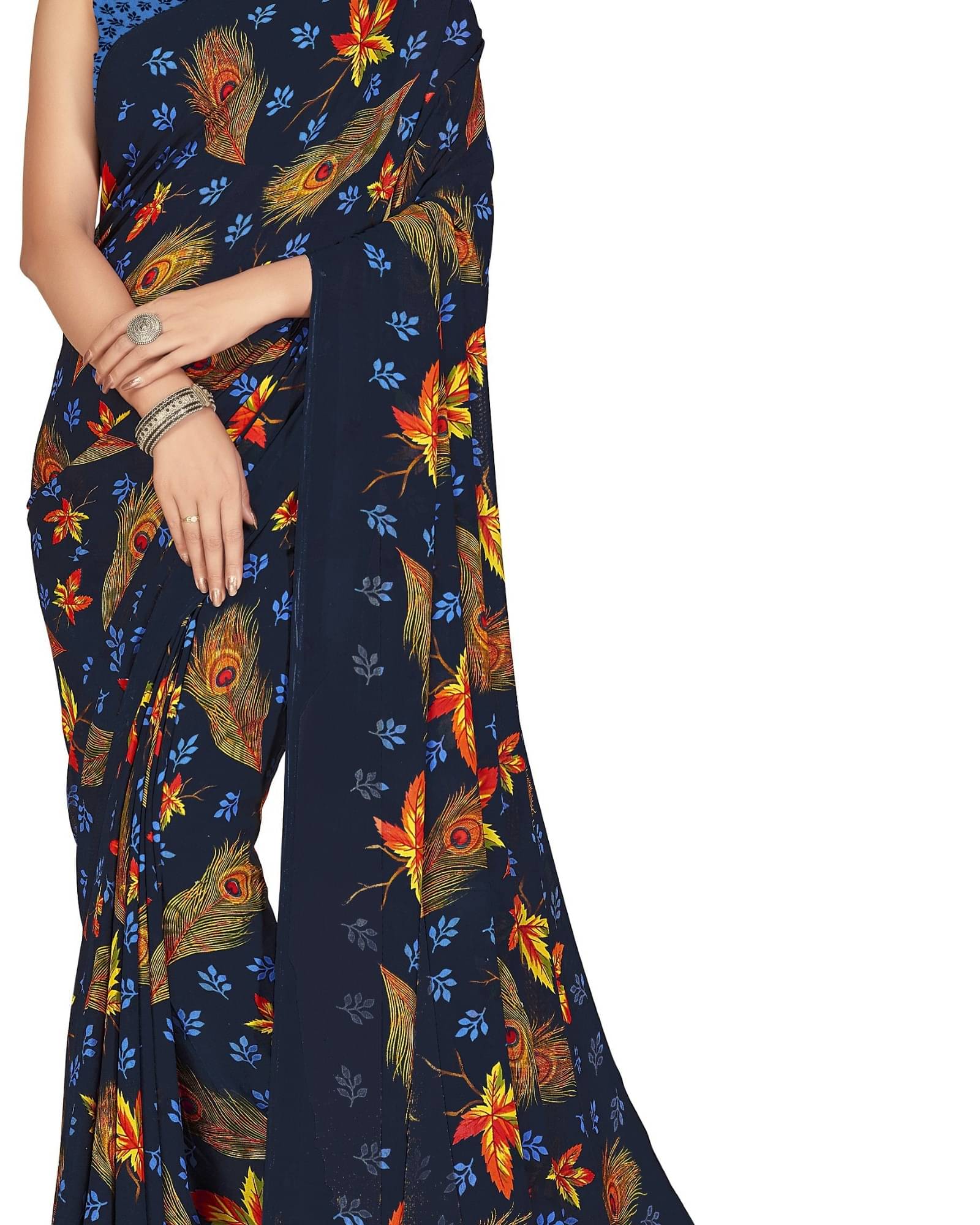     			ANAND SAREES Georgette Printed Saree With Unstitched Blouse Piece ( Blue )