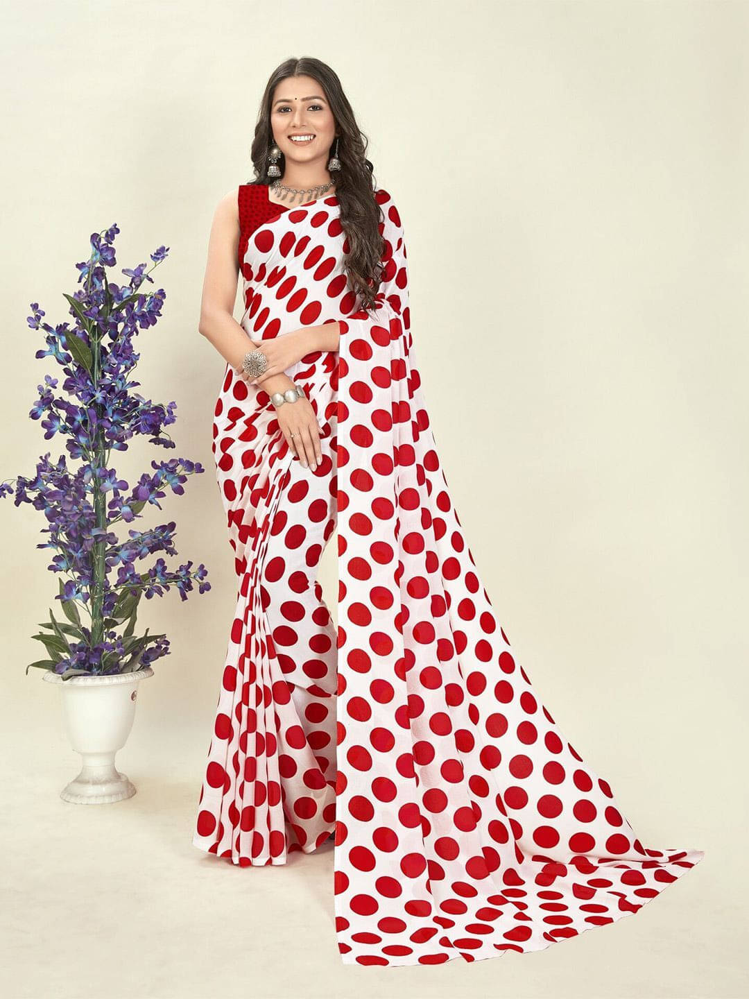     			ANAND SAREES Georgette Printed Saree With Unstitched Blouse Piece ( Red )