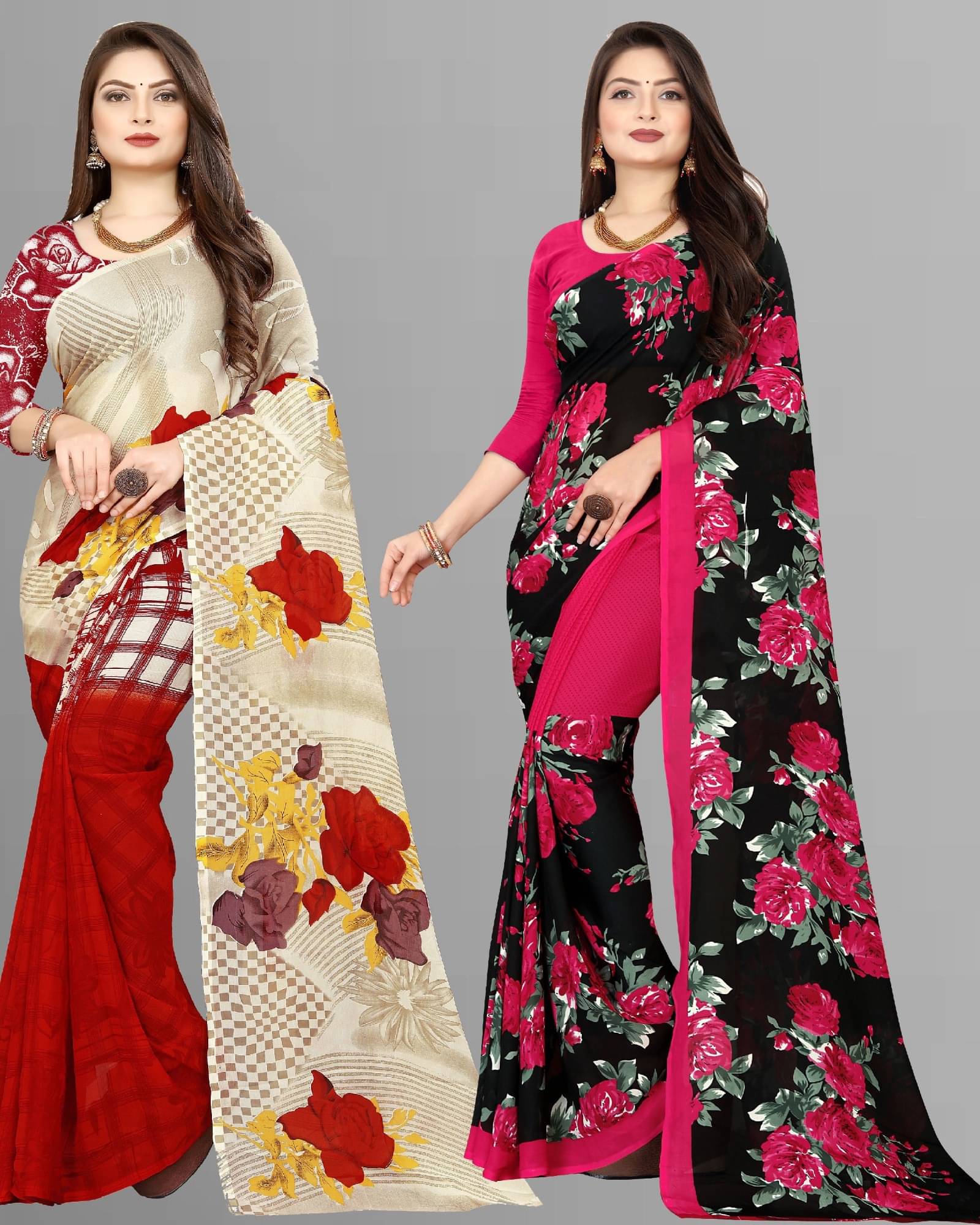     			ANAND SAREES Georgette Printed Saree With Unstitched Blouse Piece ( Multicolor )