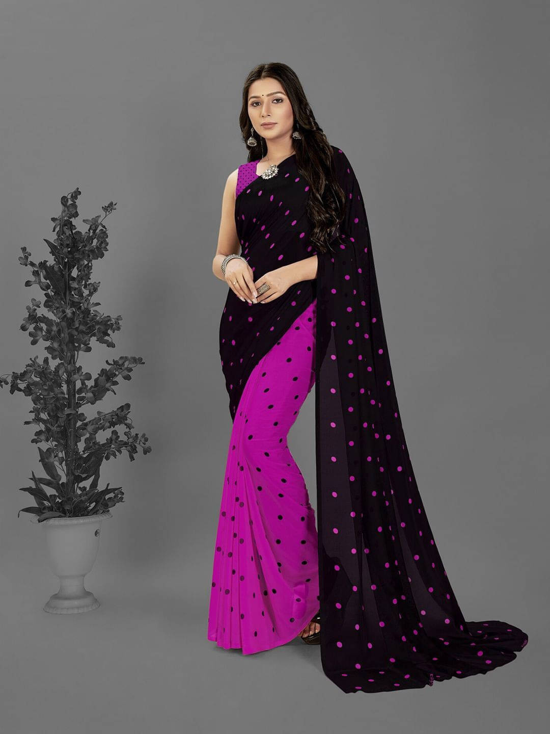 ANAND SAREES Georgette Printed Saree With Unstitched Blouse Piece ( Purple ) ANAND SAREES Georgette Printed Saree With Unstitched Blouse Piece ( Purple )