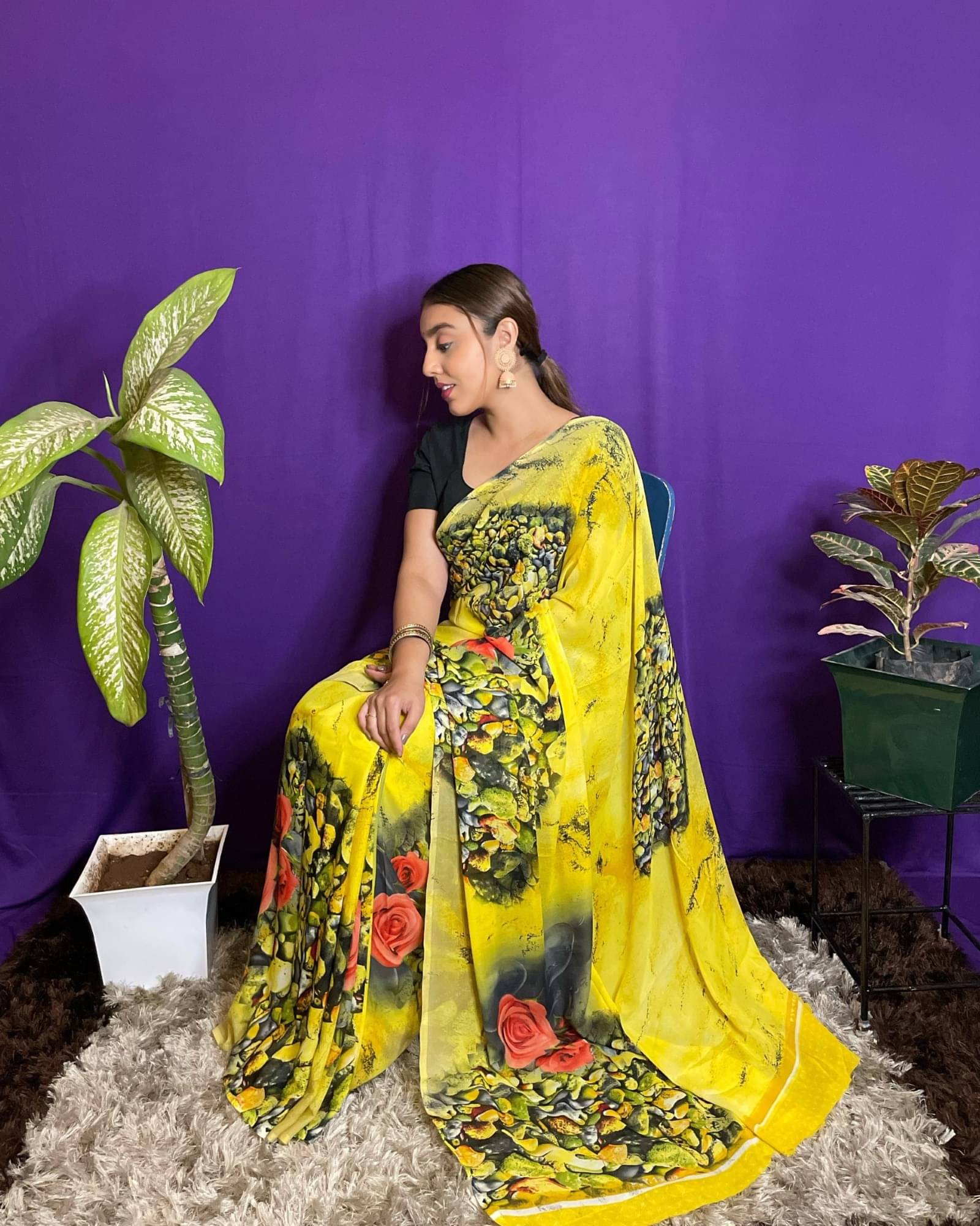     			ANAND SAREES Georgette Printed Saree With Unstitched Blouse Piece ( Yellow )
