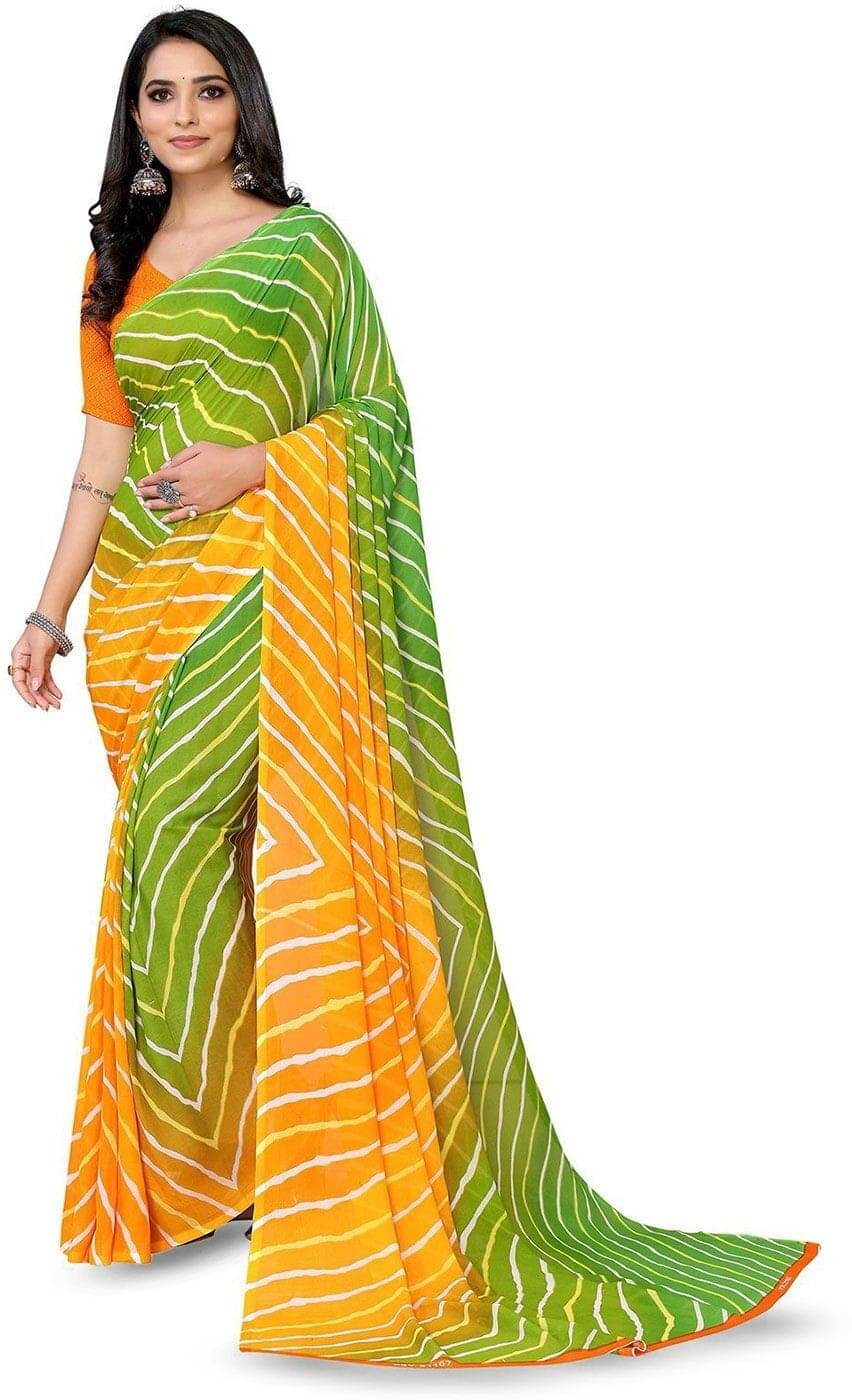 ANAND SAREES Georgette Printed Saree With Unstitched Blouse Piece ( Yellow ) ANAND SAREES Georgette Printed Saree With Unstitched Blouse Piece ( Yellow )