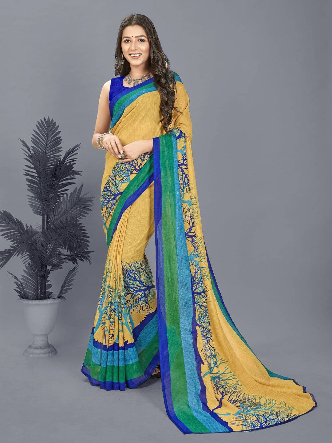 ANAND SAREES Georgette Printed Saree With Unstitched Blouse Piece ( Green ) ANAND SAREES Georgette Printed Saree With Unstitched Blouse Piece ( Green )