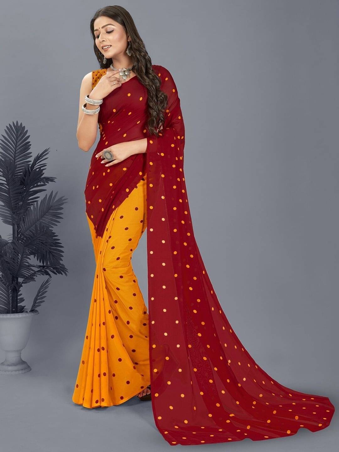 ANAND SAREES Georgette Printed Saree With Unstitched Blouse Piece ( Red ) ANAND SAREES Georgette Printed Saree With Unstitched Blouse Piece ( Red )