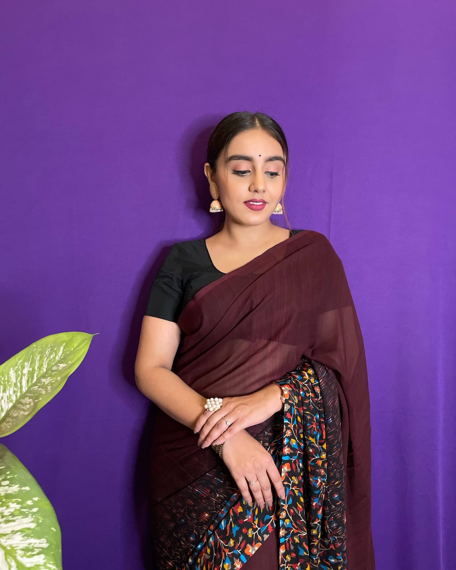     			ANAND SAREES Georgette Printed Saree With Unstitched Blouse Piece ( Brown )