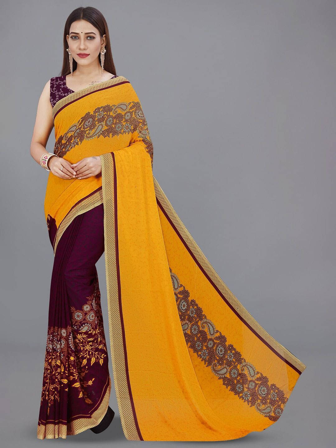 ANAND SAREES Georgette Printed Saree With Unstitched Blouse Piece ( Magenta ) ANAND SAREES Georgette Printed Saree With Unstitched Blouse Piece ( Magenta )