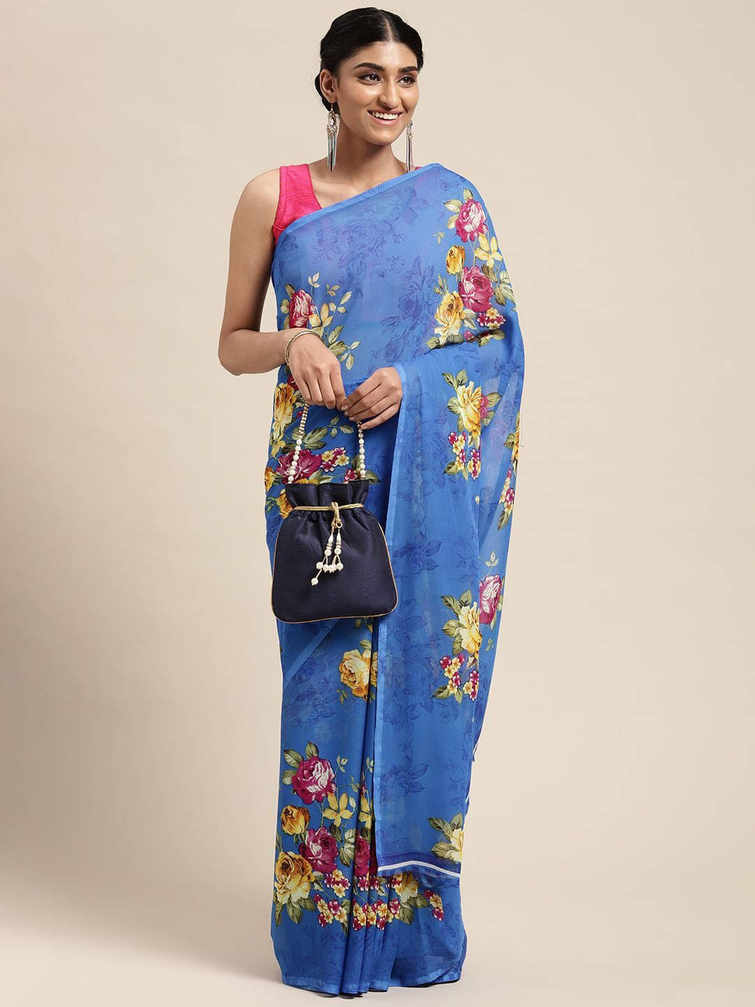 ANAND SAREES Georgette Printed Saree With Unstitched Blouse Piece ( Blue ) ANAND SAREES Georgette Printed Saree With Unstitched Blouse Piece ( Blue )