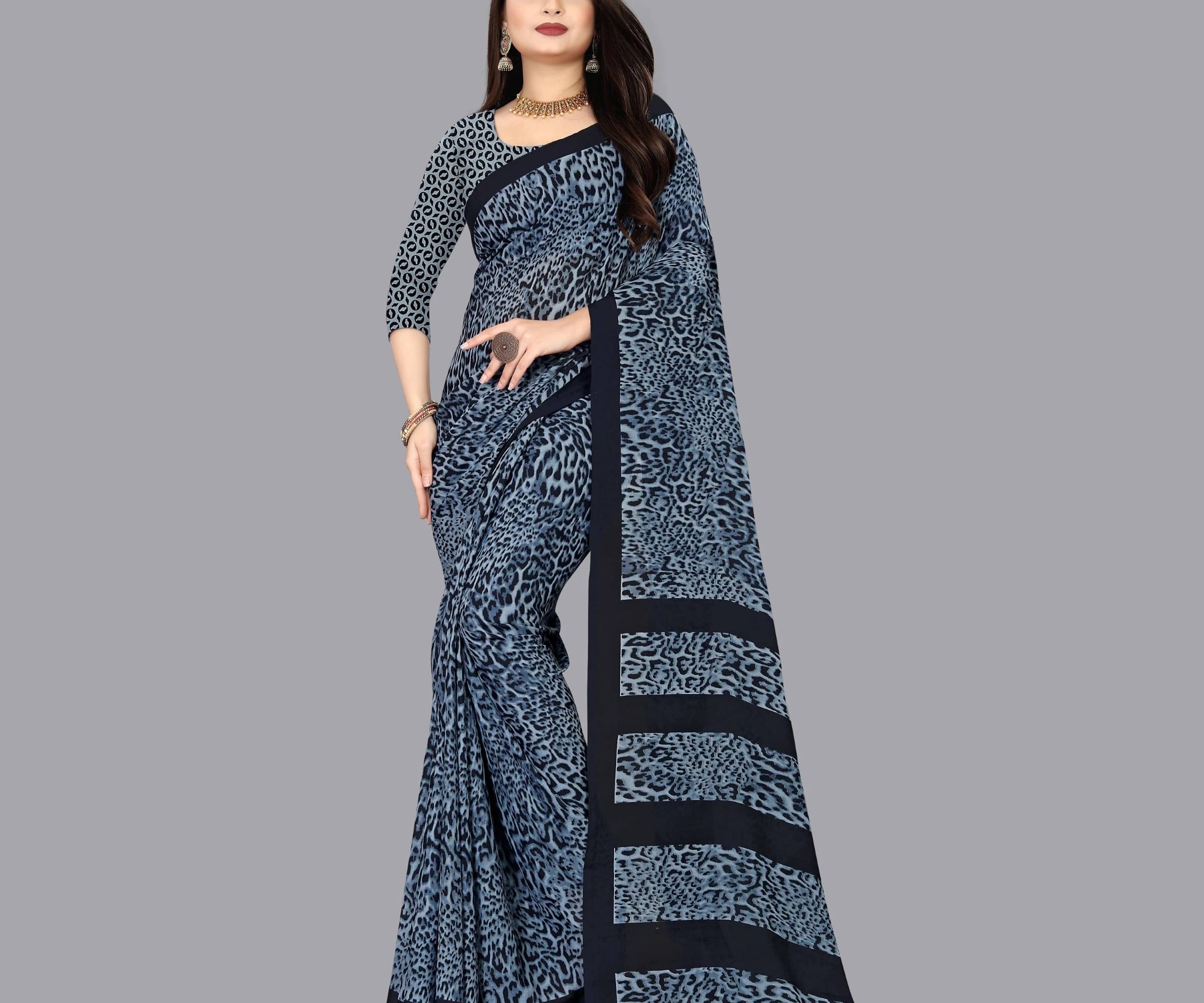     			ANAND SAREES Georgette Printed Saree With Unstitched Blouse Piece ( Grey )