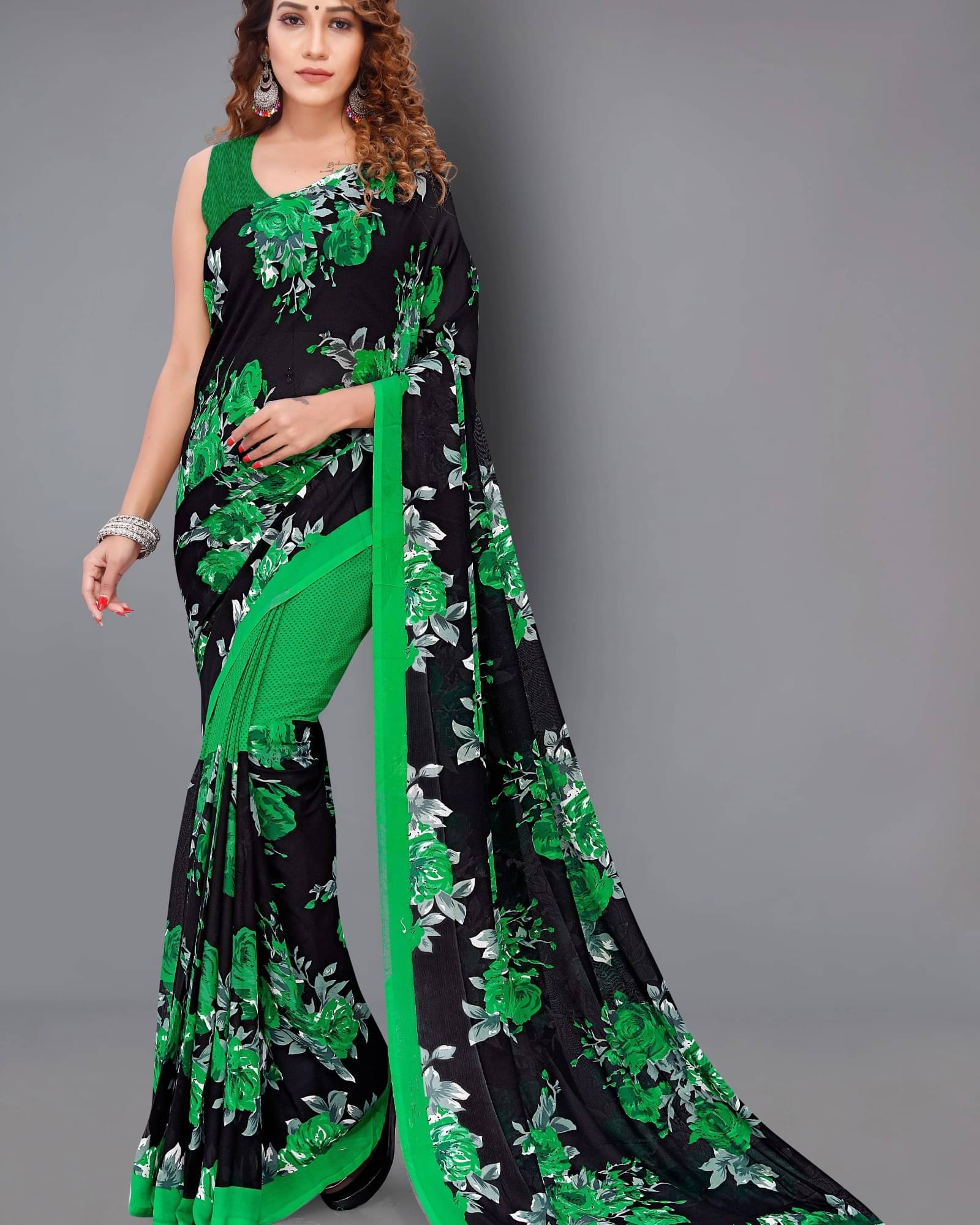     			ANAND SAREES Georgette Printed Saree With Unstitched Blouse Piece ( Black )
