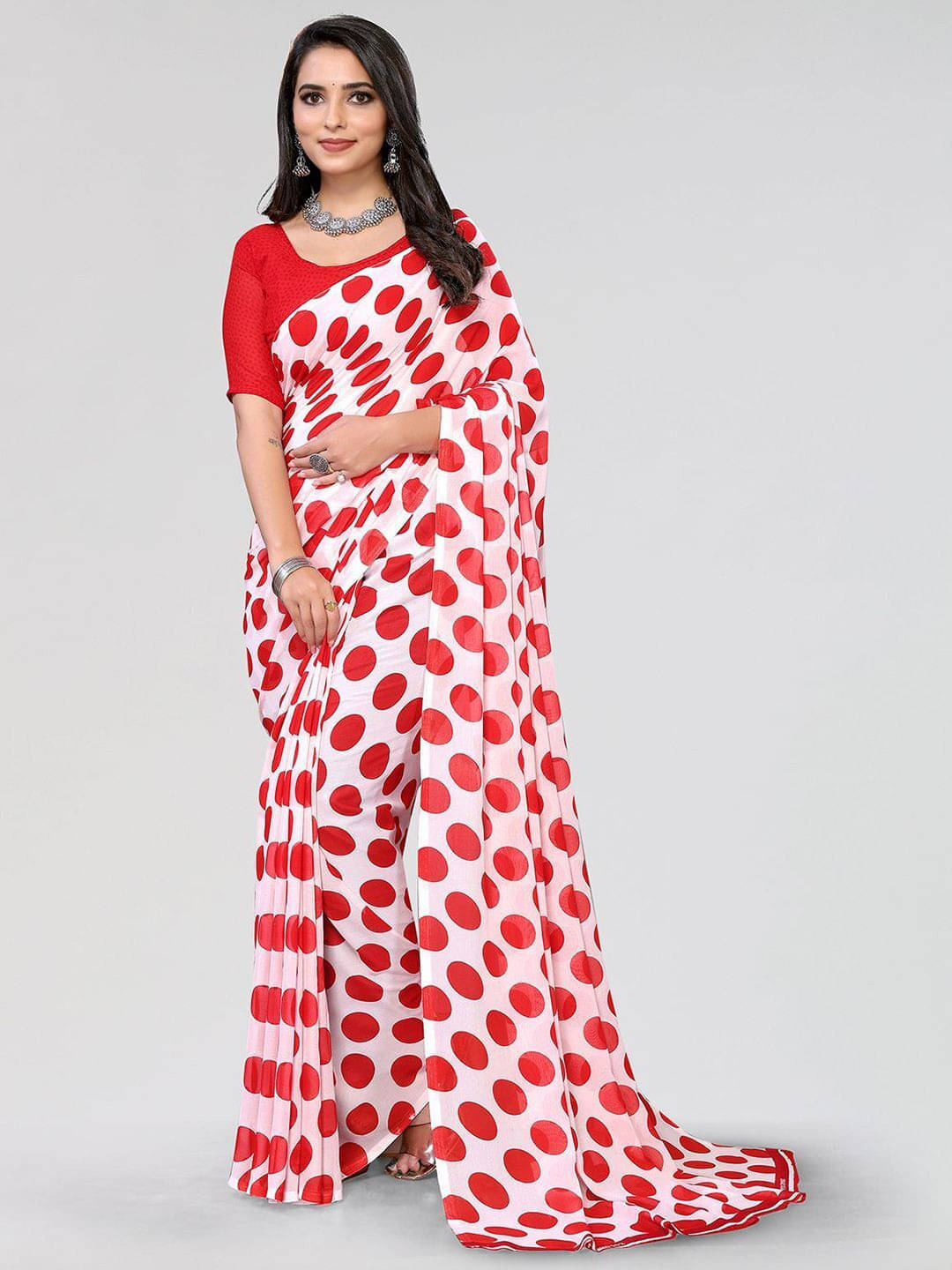 ANAND SAREES Georgette Printed Saree With Unstitched Blouse Piece ( Red ) ANAND SAREES Georgette Printed Saree With Unstitched Blouse Piece ( Red )