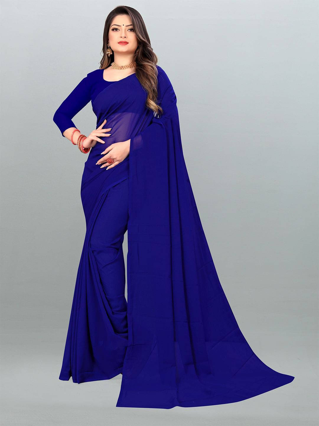     			ANAND SAREES Georgette Printed Saree With Unstitched Blouse Piece ( Blue )