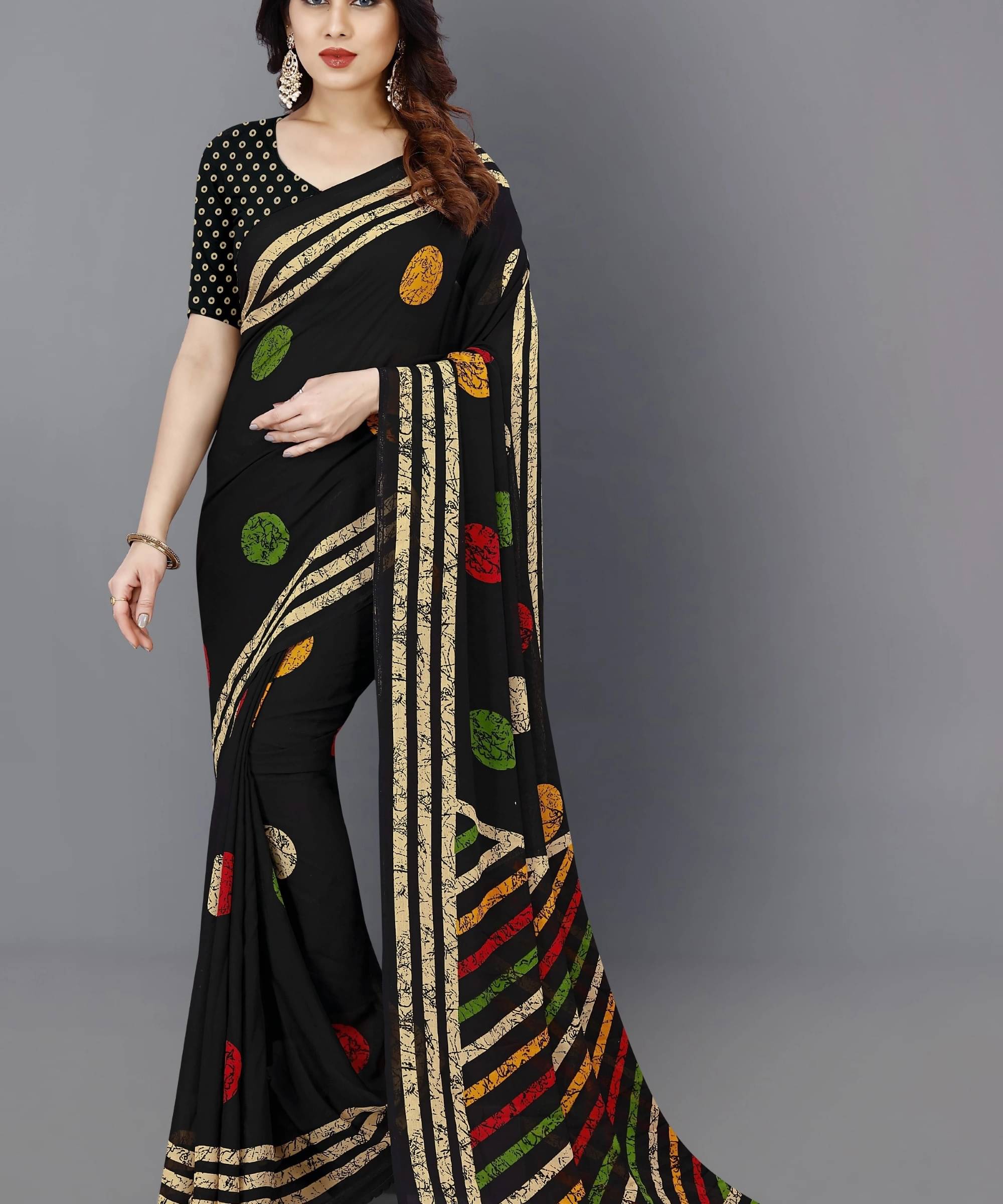     			ANAND SAREES Georgette Printed Saree With Unstitched Blouse Piece ( Black )
