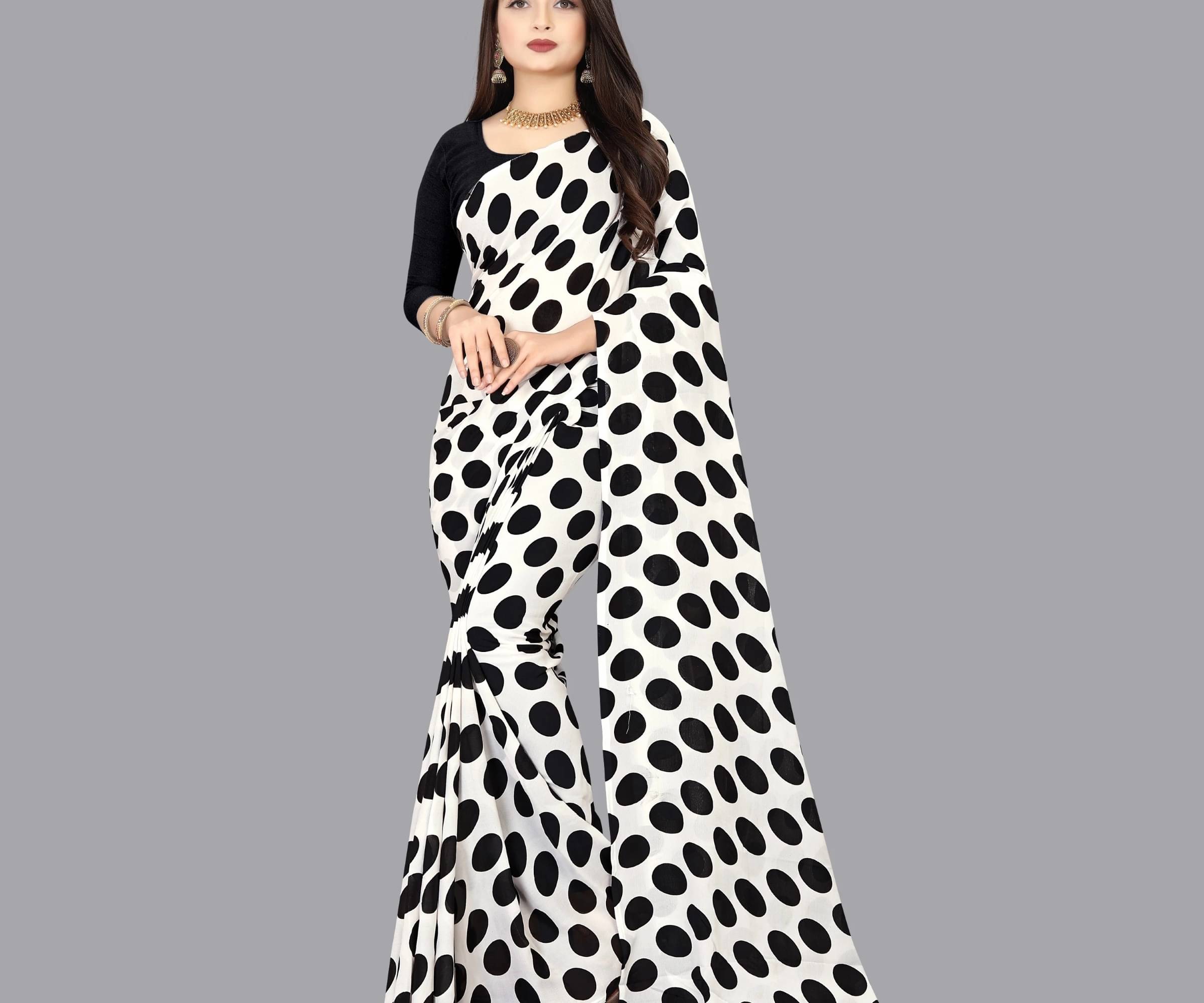 ANAND SAREES Georgette Printed Saree With Unstitched Blouse Piece ( White ) ANAND SAREES Georgette Printed Saree With Unstitched Blouse Piece ( White )