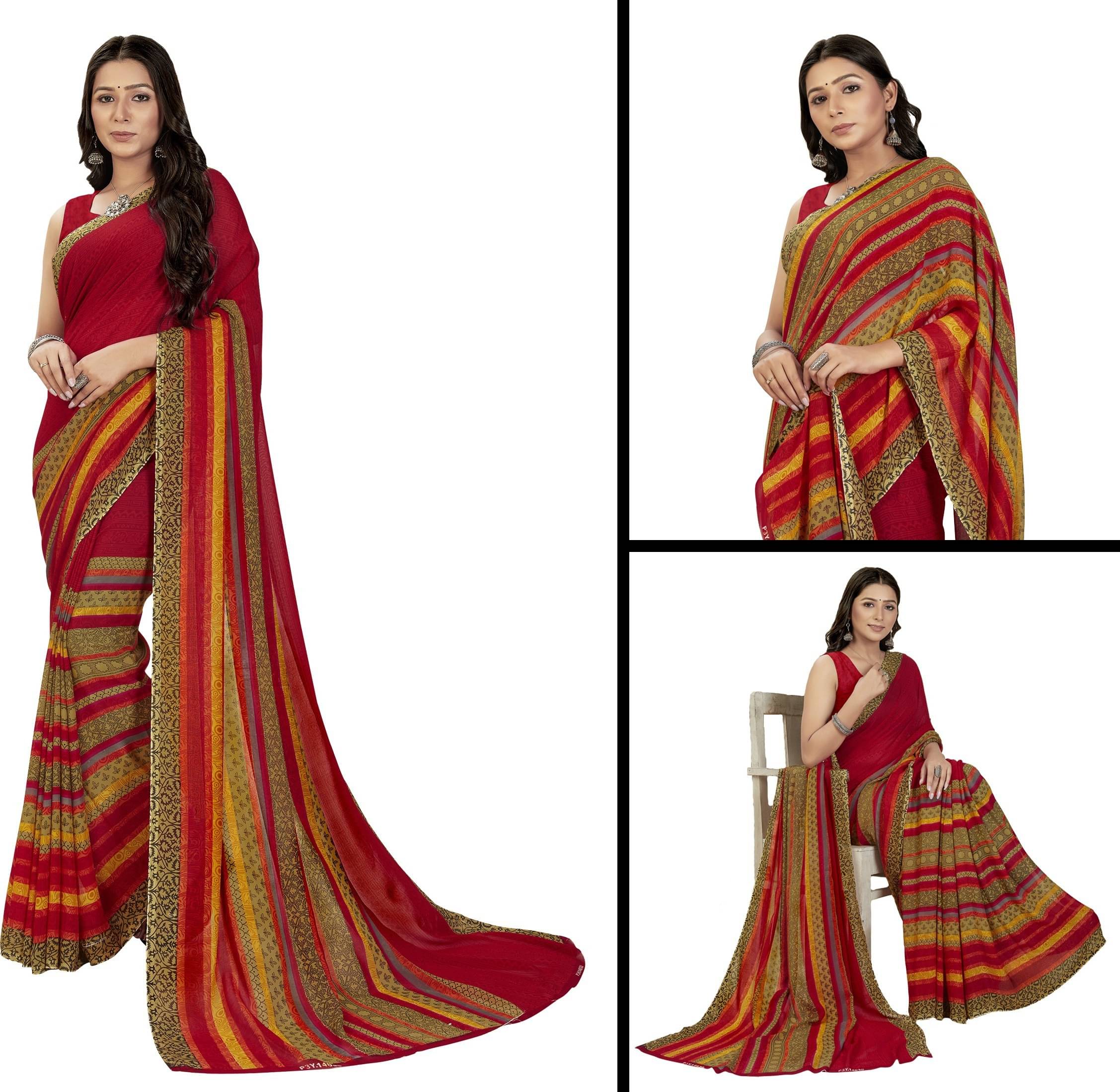 ANAND SAREES Georgette Printed Saree With Unstitched Blouse Piece ( Red ) ANAND SAREES Georgette Printed Saree With Unstitched Blouse Piece ( Red )