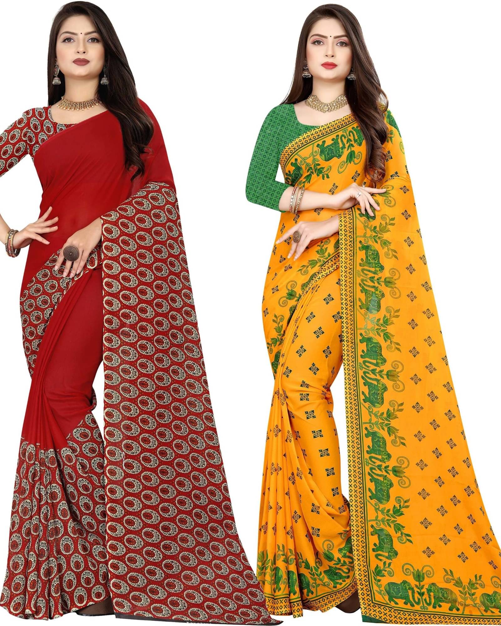     			ANAND SAREES Georgette Printed Saree With Unstitched Blouse Piece ( Multicolor )