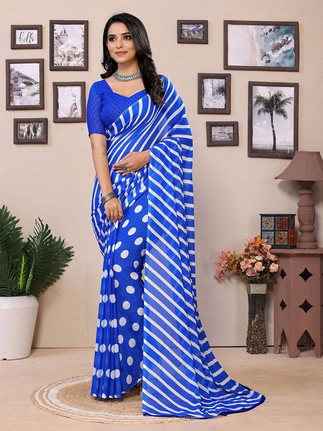     			ANAND SAREES Georgette Printed Saree With Unstitched Blouse Piece ( Blue )