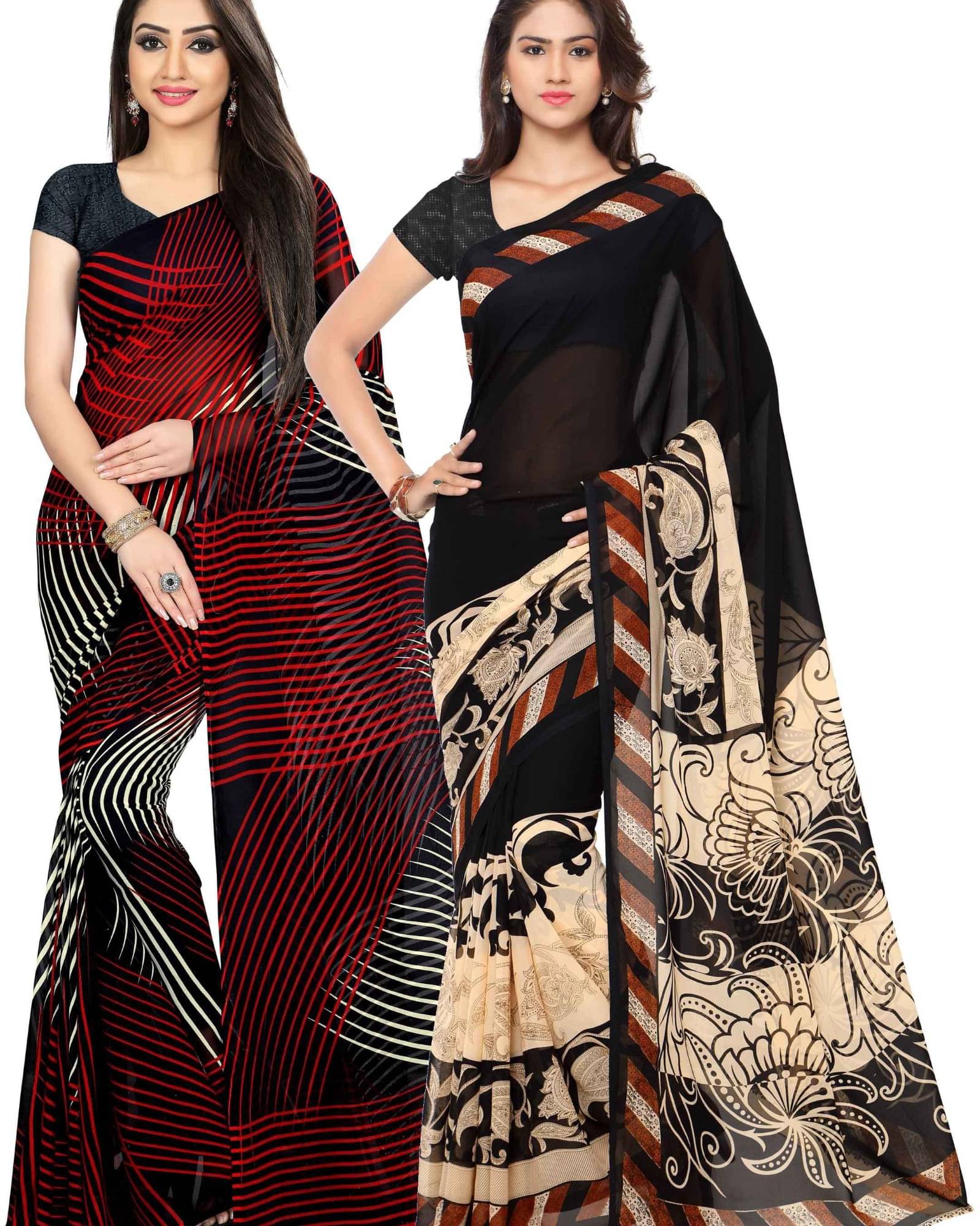 ANAND SAREES Georgette Printed Saree With Unstitched Blouse Piece ( Black ) ANAND SAREES Georgette Printed Saree With Unstitched Blouse Piece ( Black )
