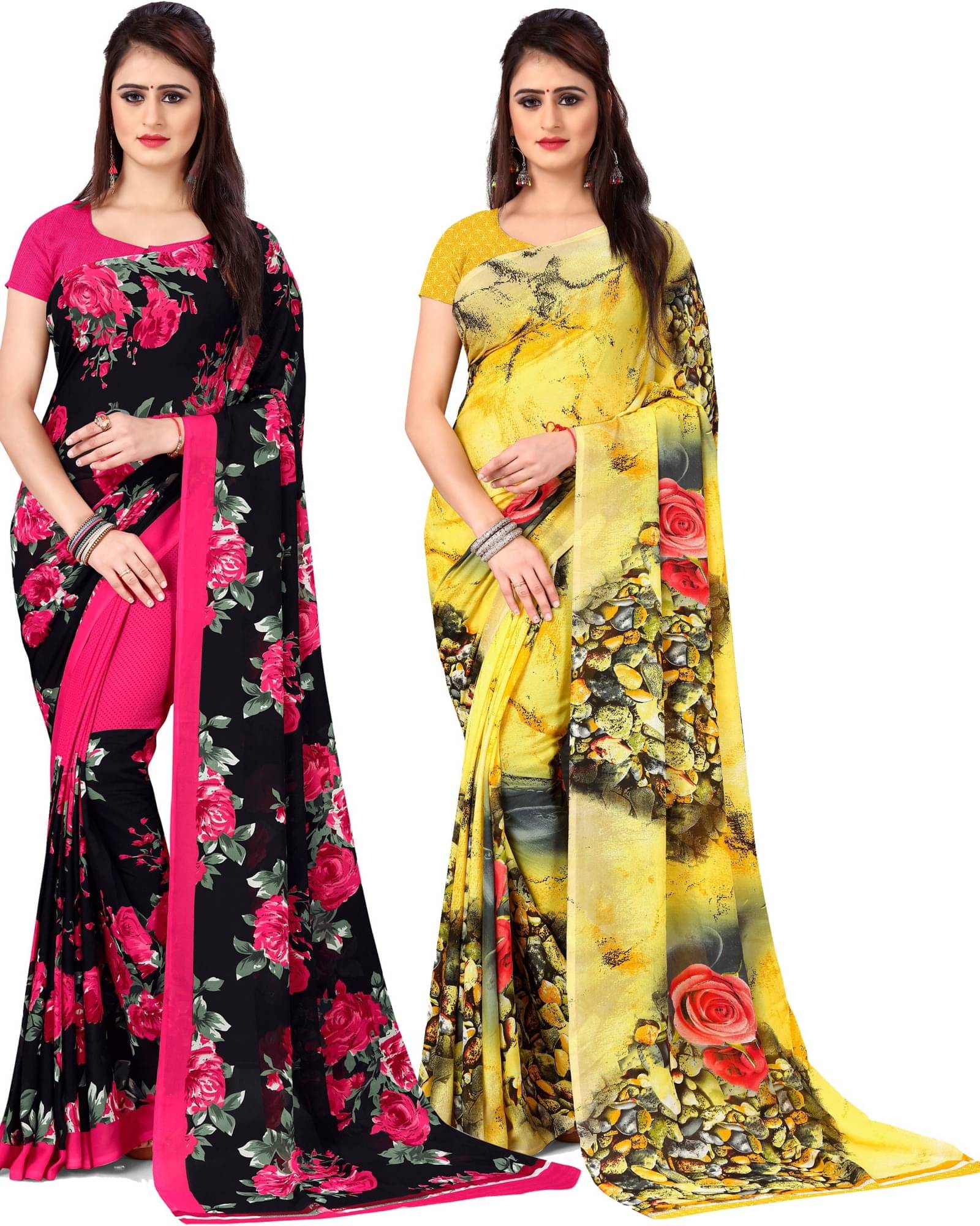 ANAND SAREES Georgette Printed Saree With Unstitched Blouse Piece ( Multicolor ) ANAND SAREES Georgette Printed Saree With Unstitched Blouse Piece ( Multicolor )