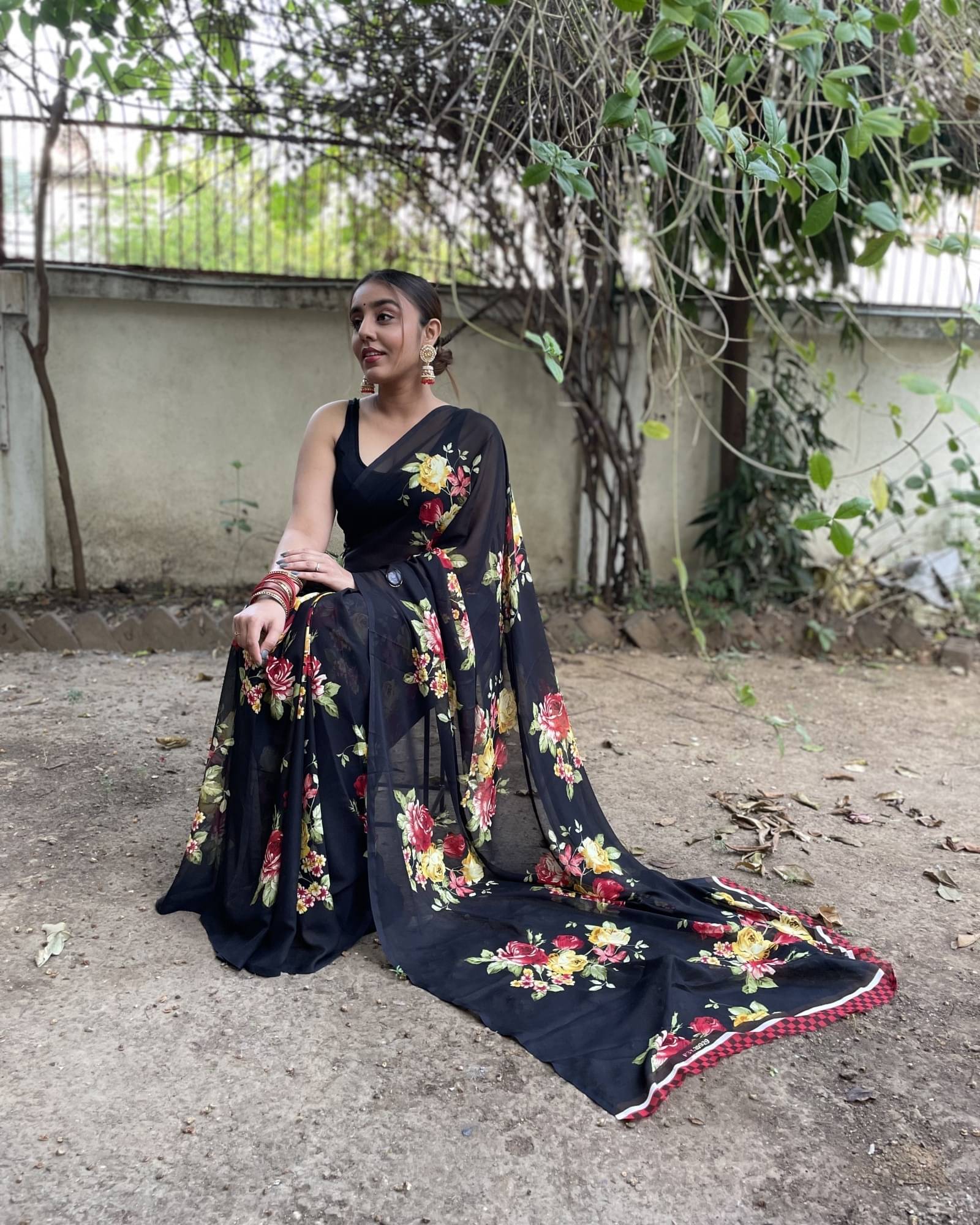     			ANAND SAREES Georgette Printed Saree With Unstitched Blouse Piece ( Black )