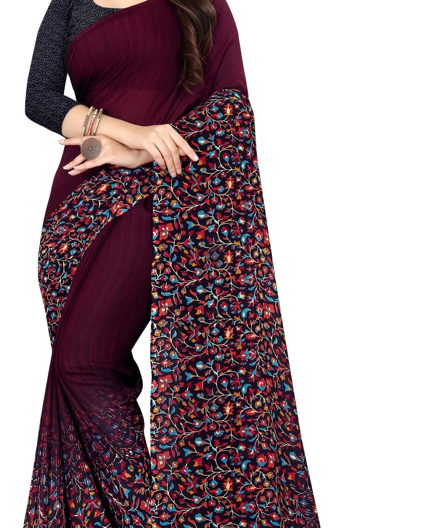     			ANAND SAREES Georgette Printed Saree With Unstitched Blouse Piece ( Magenta )