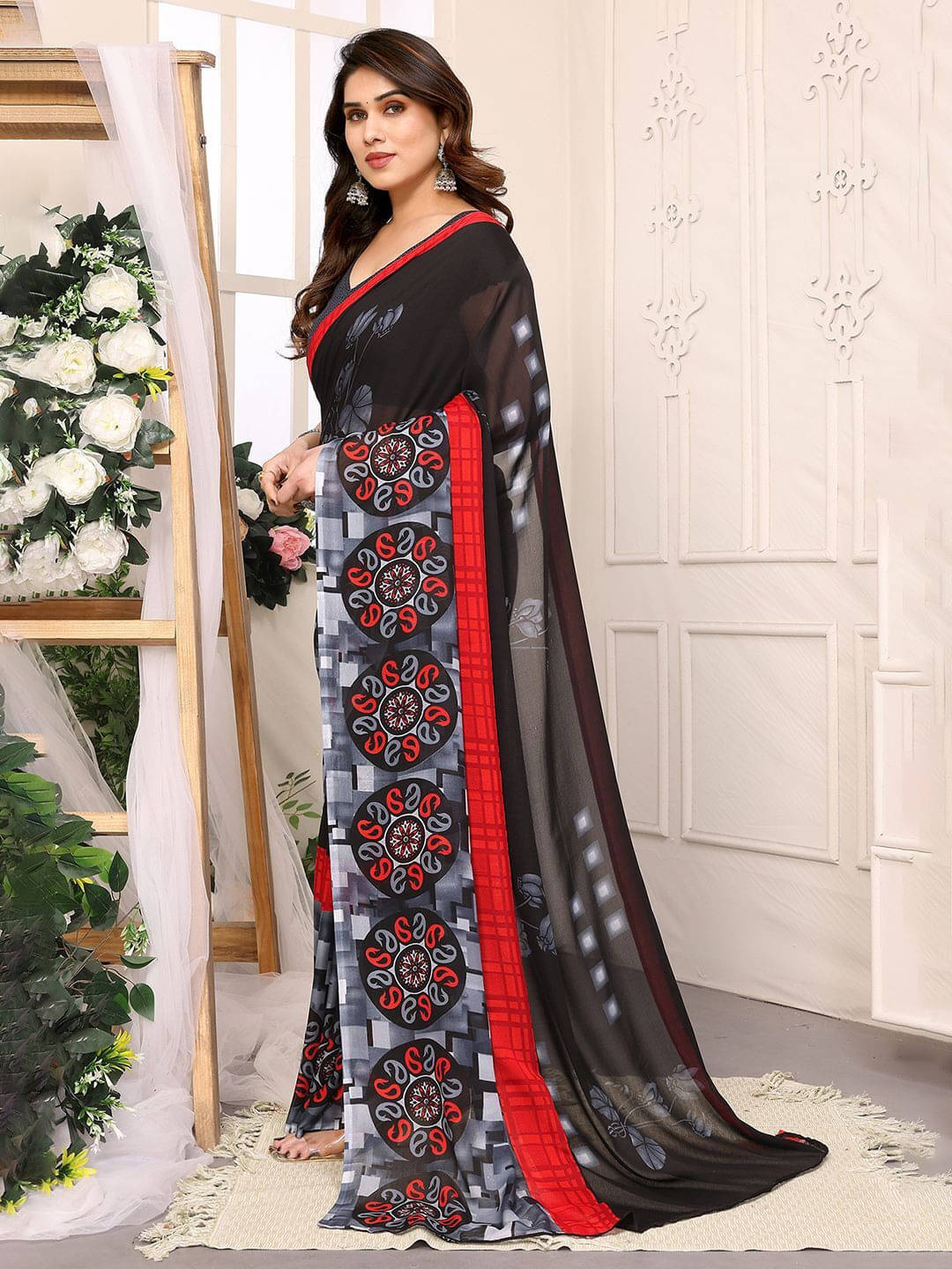     			ANAND SAREES Georgette Printed Saree With Unstitched Blouse Piece ( Black )