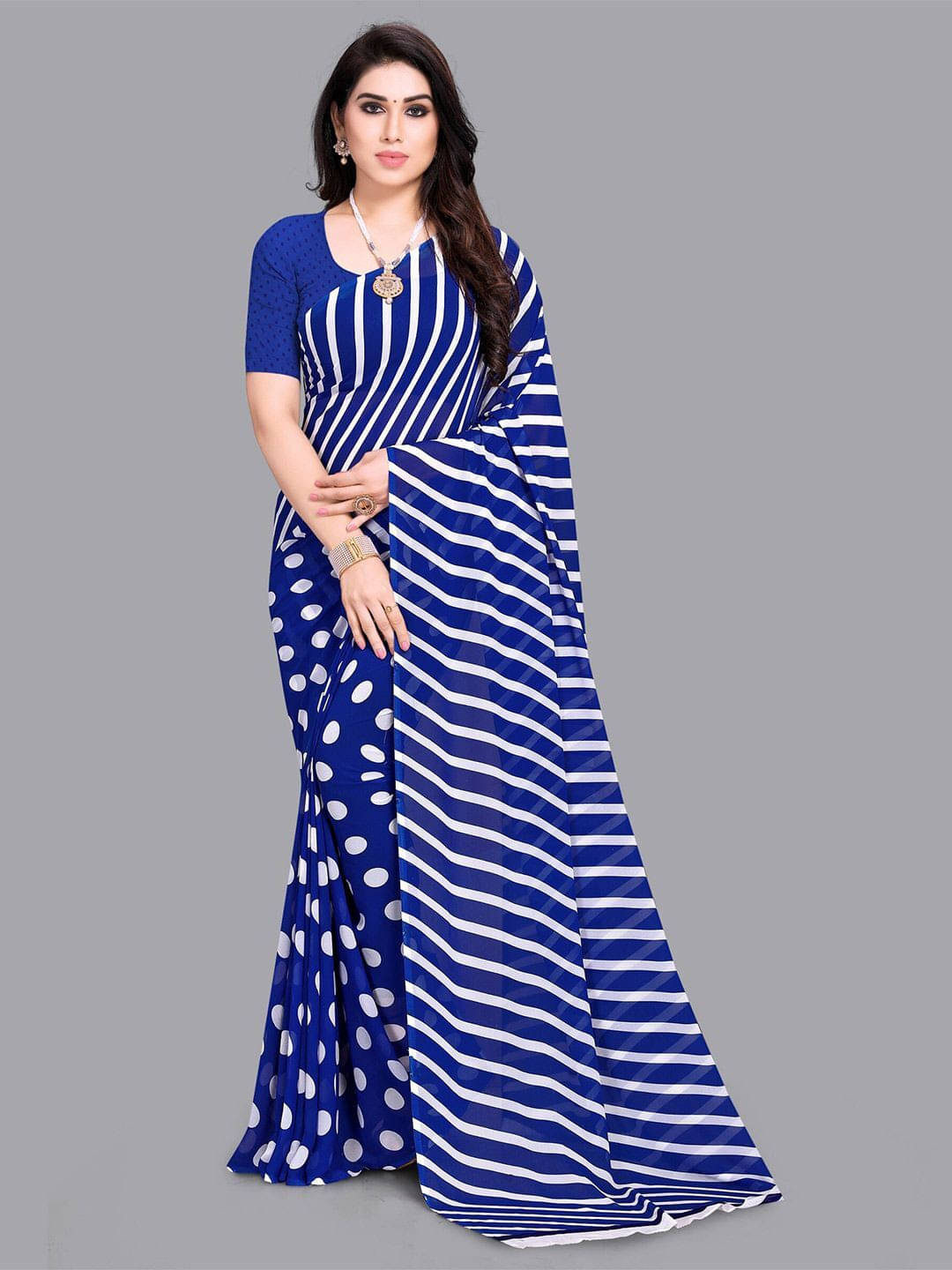     			ANAND SAREES Georgette Printed Saree With Unstitched Blouse Piece ( Blue )