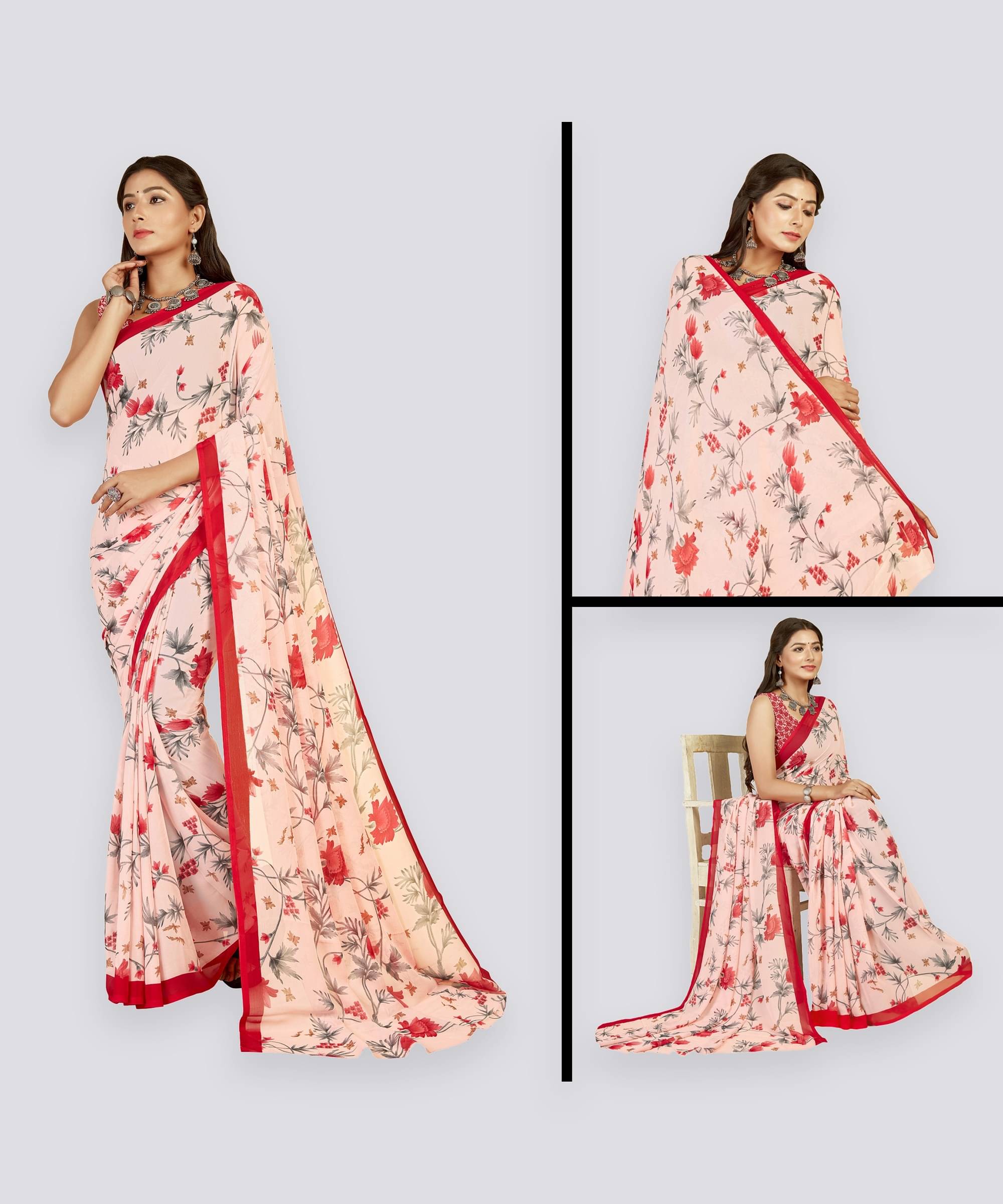 ANAND SAREES Georgette Printed Saree With Unstitched Blouse Piece ( Pink ) ANAND SAREES Georgette Printed Saree With Unstitched Blouse Piece ( Pink )