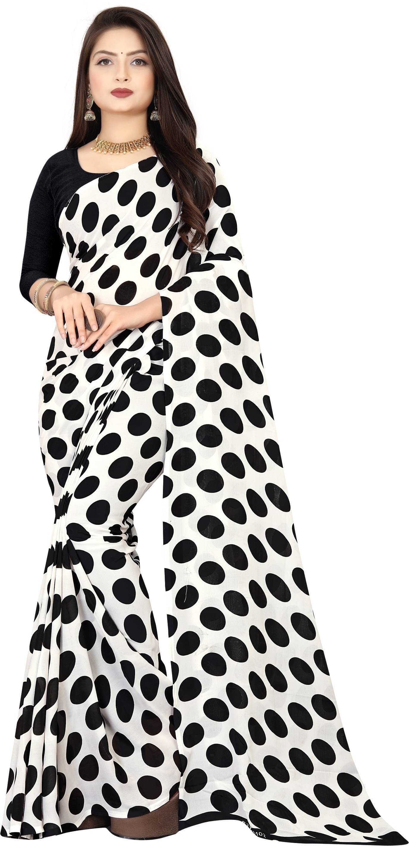 ANAND SAREES Georgette Printed Saree With Unstitched Blouse Piece ( White ) ANAND SAREES Georgette Printed Saree With Unstitched Blouse Piece ( White )