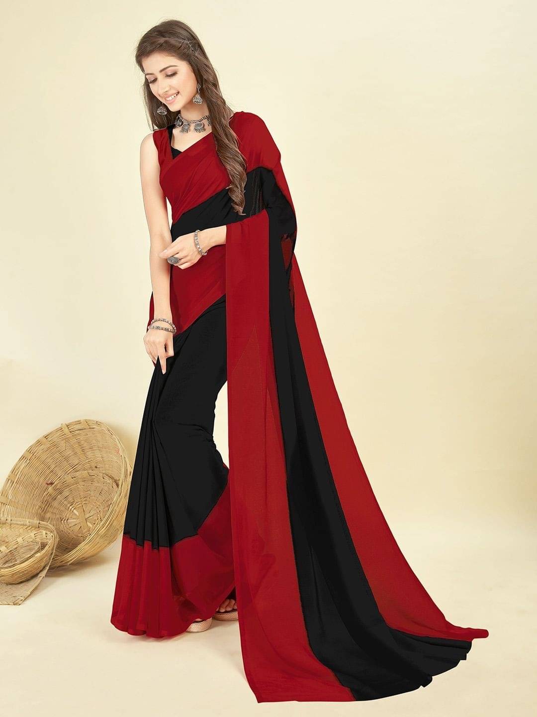     			ANAND SAREES Georgette Printed Saree With Unstitched Blouse Piece ( Red )