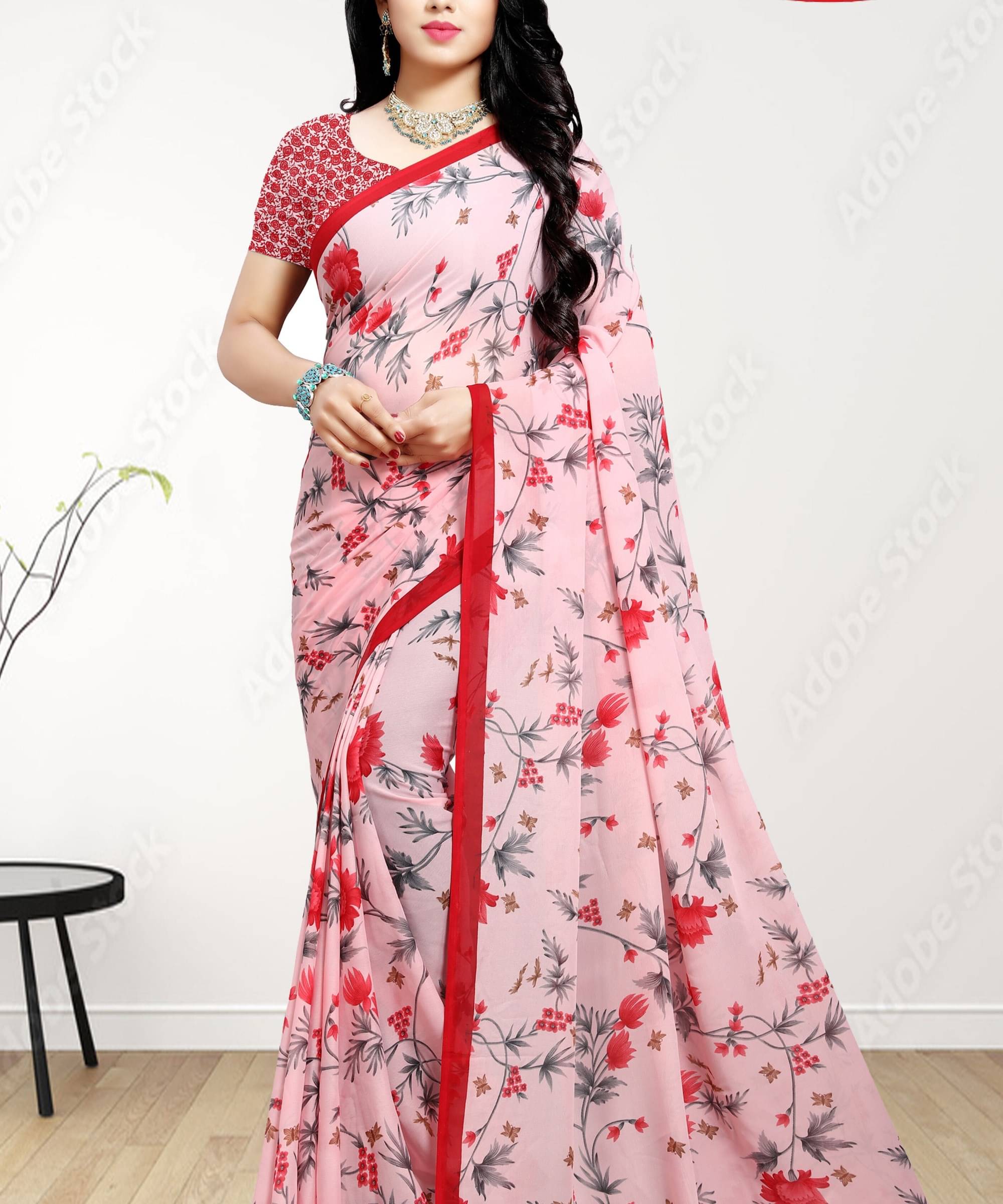     			ANAND SAREES Georgette Printed Saree With Unstitched Blouse Piece ( Pink )