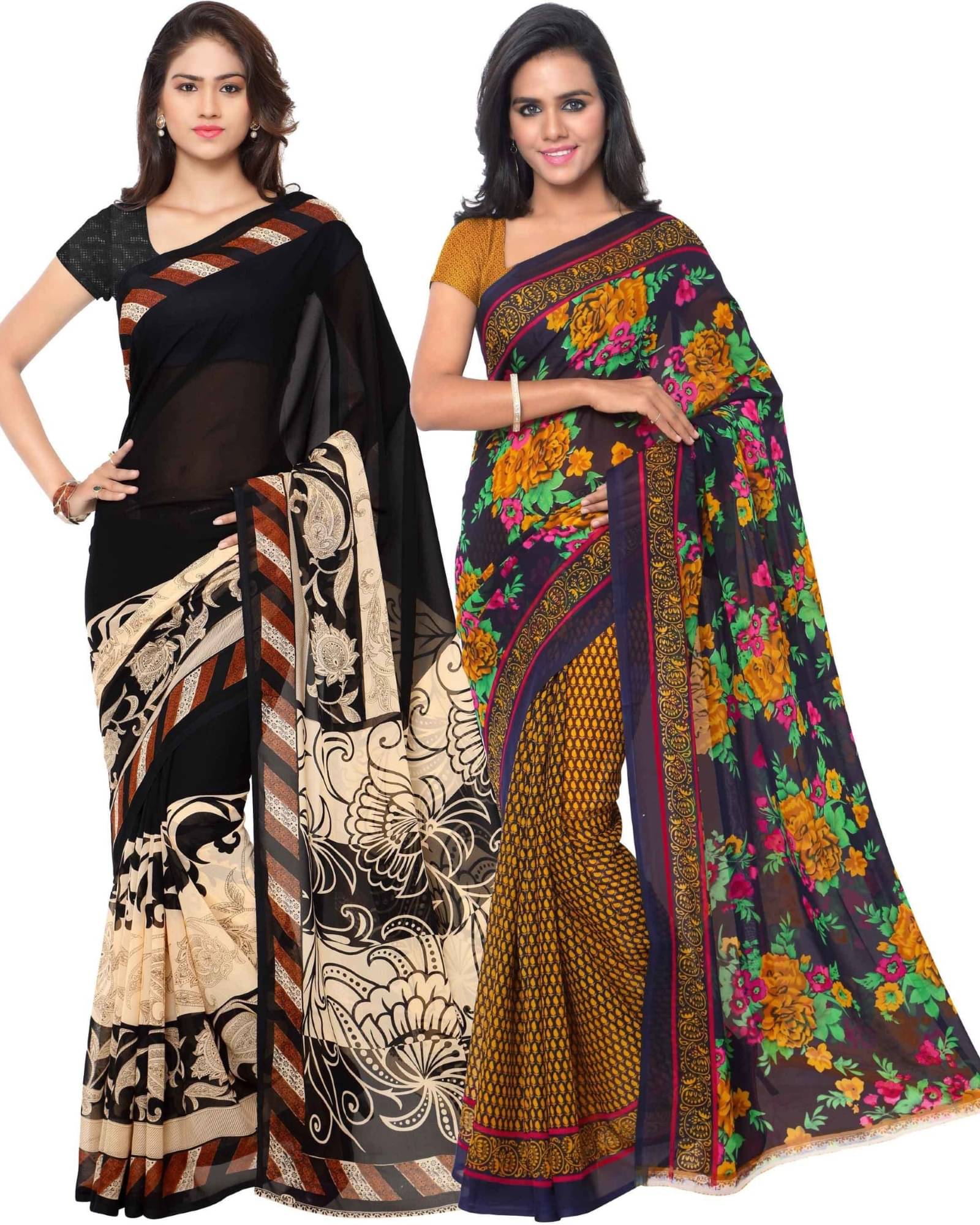     			ANAND SAREES Georgette Printed Saree With Unstitched Blouse Piece ( Multicolor )