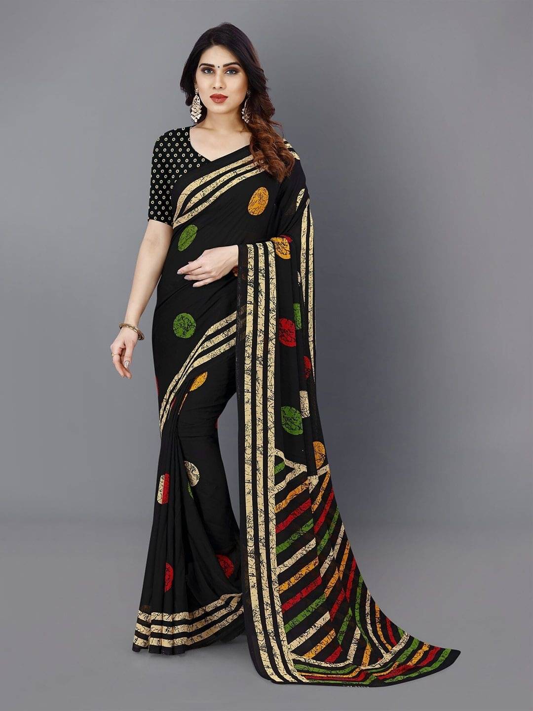     			ANAND SAREES Georgette Printed Saree With Unstitched Blouse Piece ( Black )
